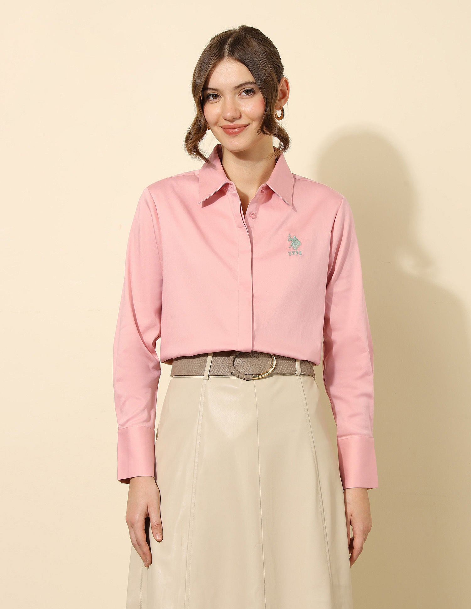 Satin Regular Fit Shirt Light Pink - U.S. POLO ASSN. | Large