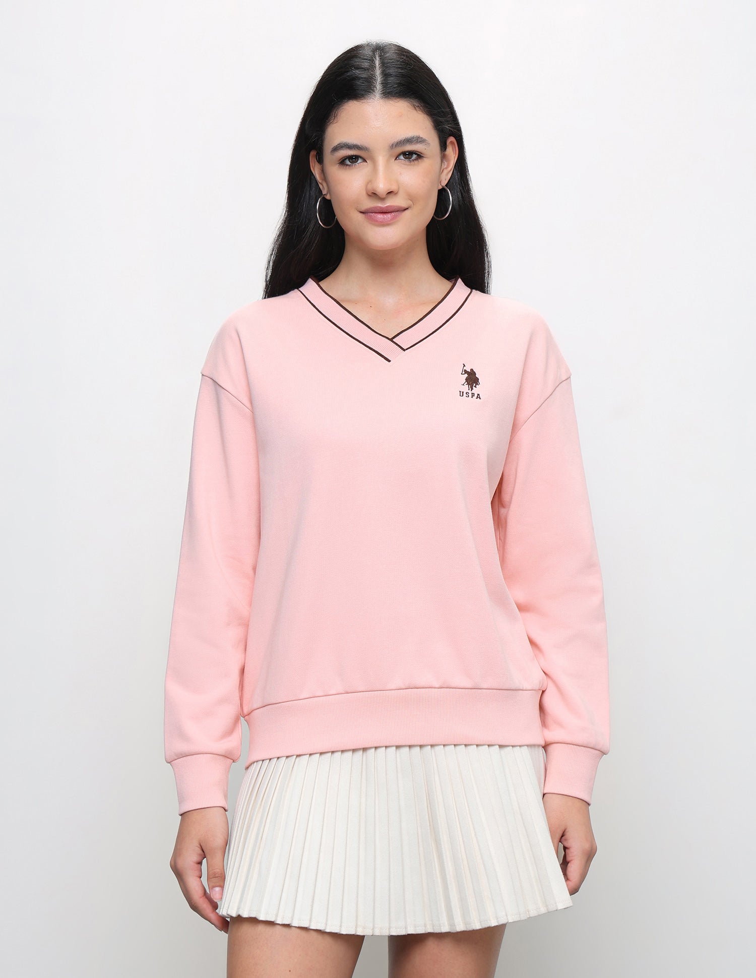Solid Regular Fit Sweatshirt Light Pink - U.S. Polo Assn. India | Large