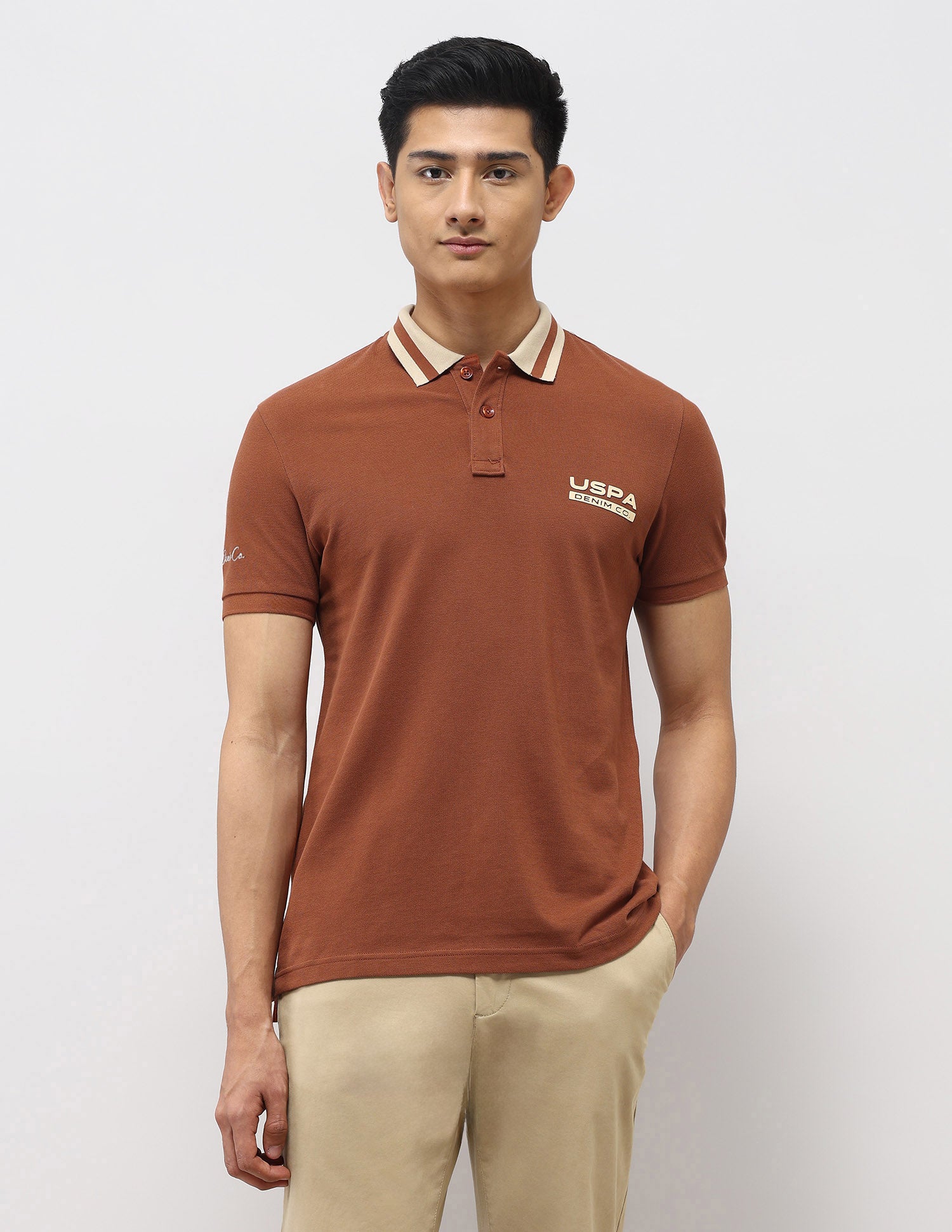 Pure Cotton Muscle Fit Polo Shirt Rust - U.S. Polo Assn. India | Large