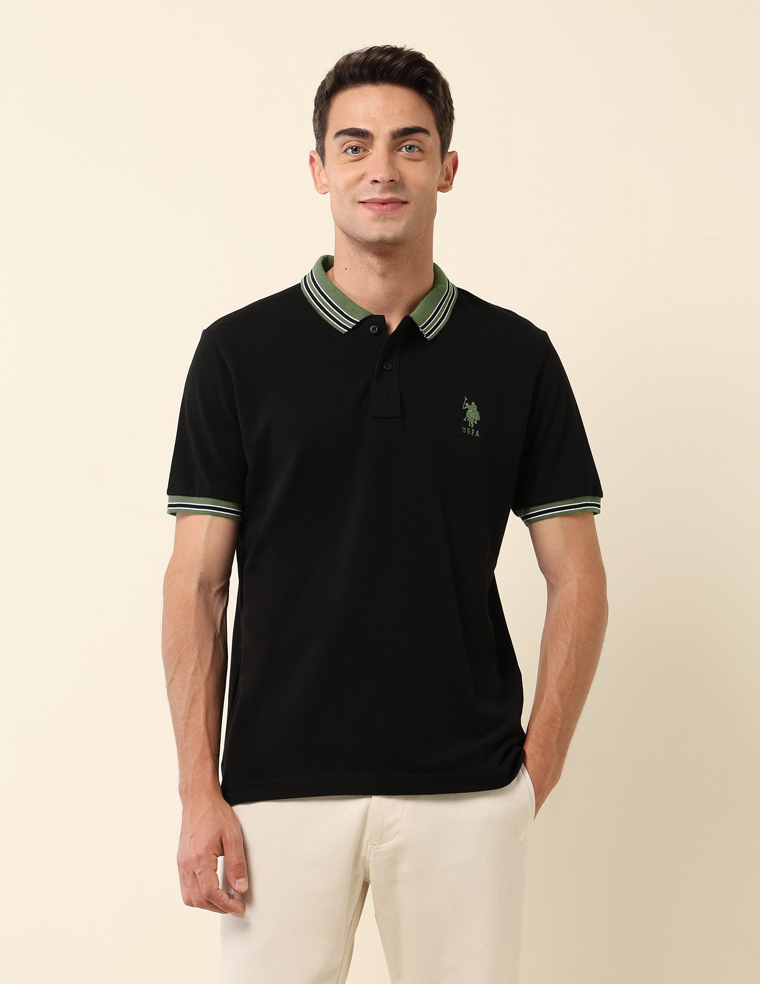 Pure Cotton Slim Fit Polo Shirt Black - U.S. Polo Assn. India | Large