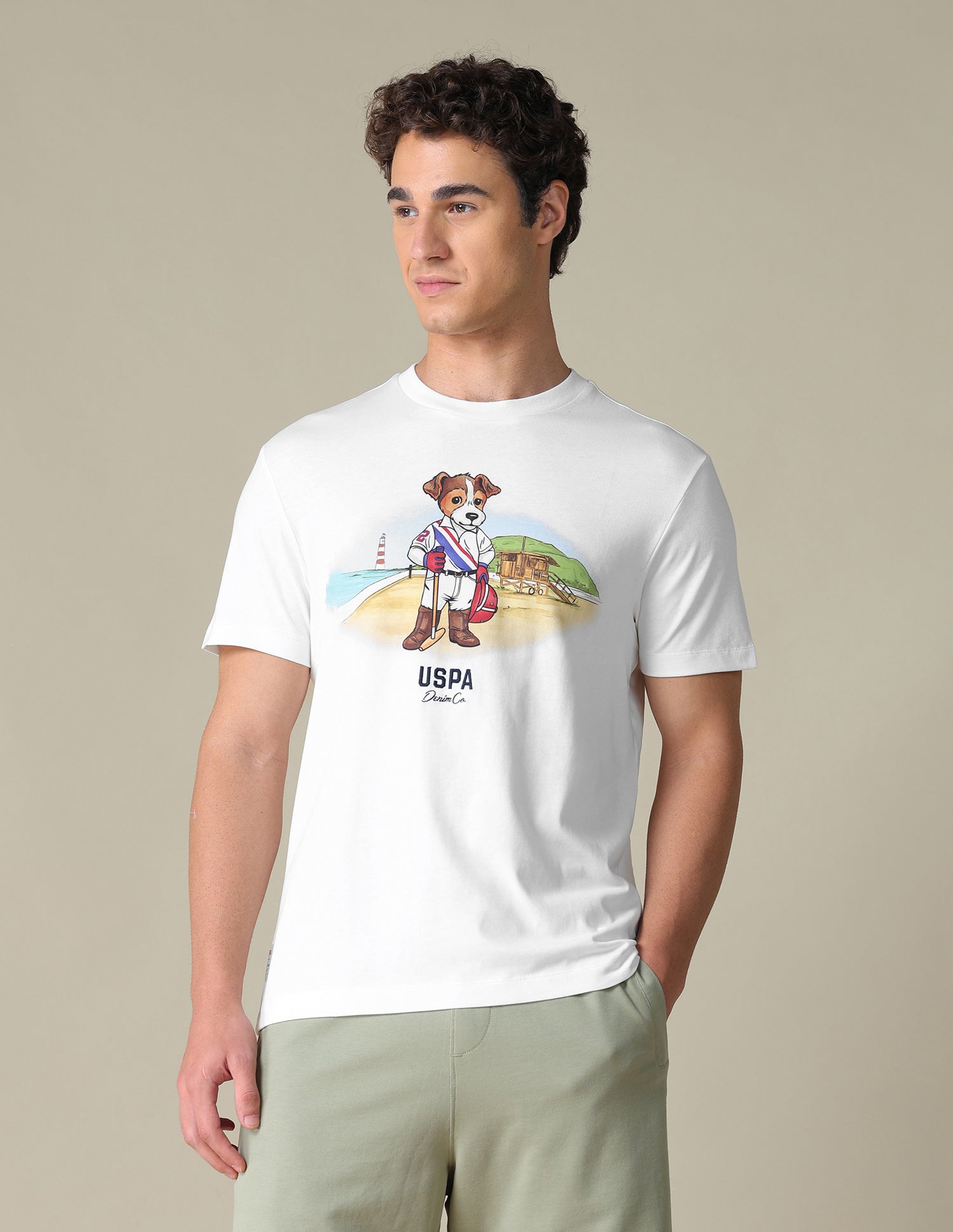 Graphic Brand Printed Slim Fit T-Shirt Ivory - U.S. Polo Assn. India | Large