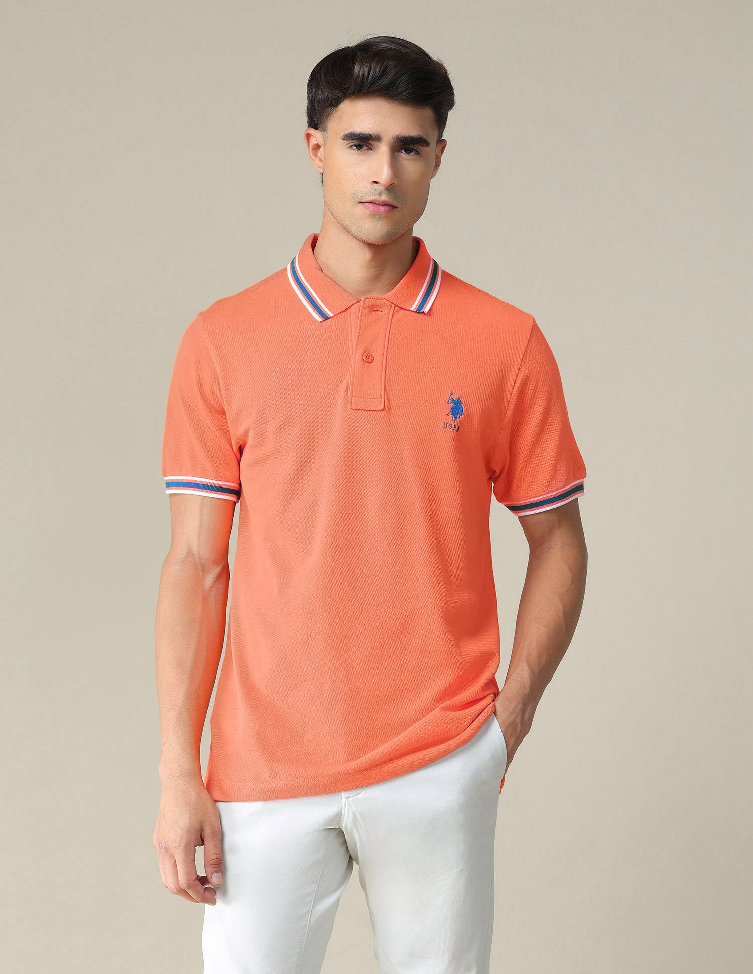 Tipped Collar Slim Fit Polo Shirt Orange - U.S. POLO ASSN. | Large