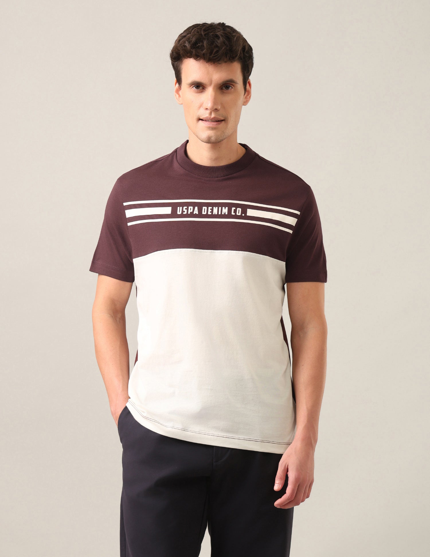 Colourblocked Regular Fit T-Shirt Maroon - U.S. Polo Assn. India | Large