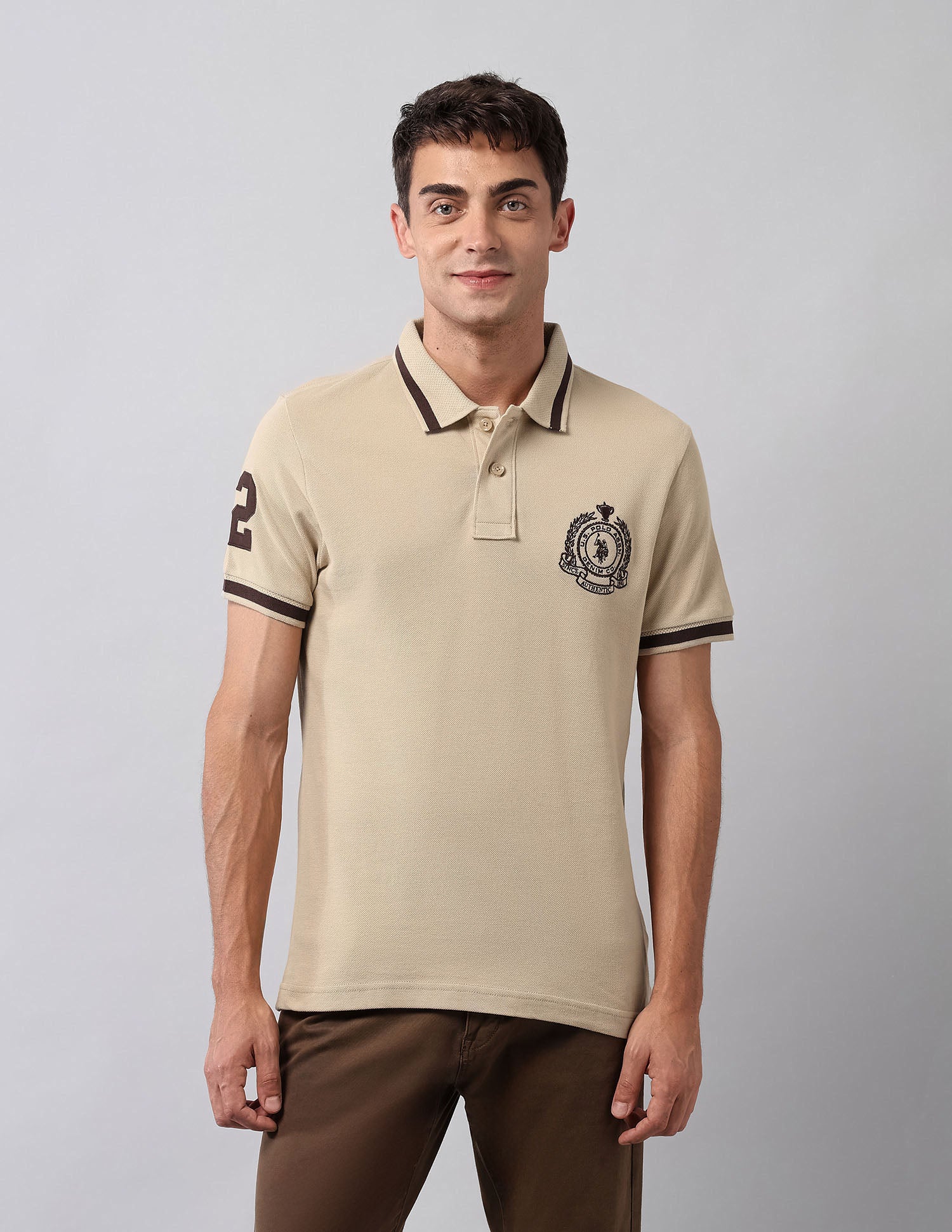 Pure Cotton Muscle Fit Polo Shirt Beige - U.S. Polo Assn. India | Large