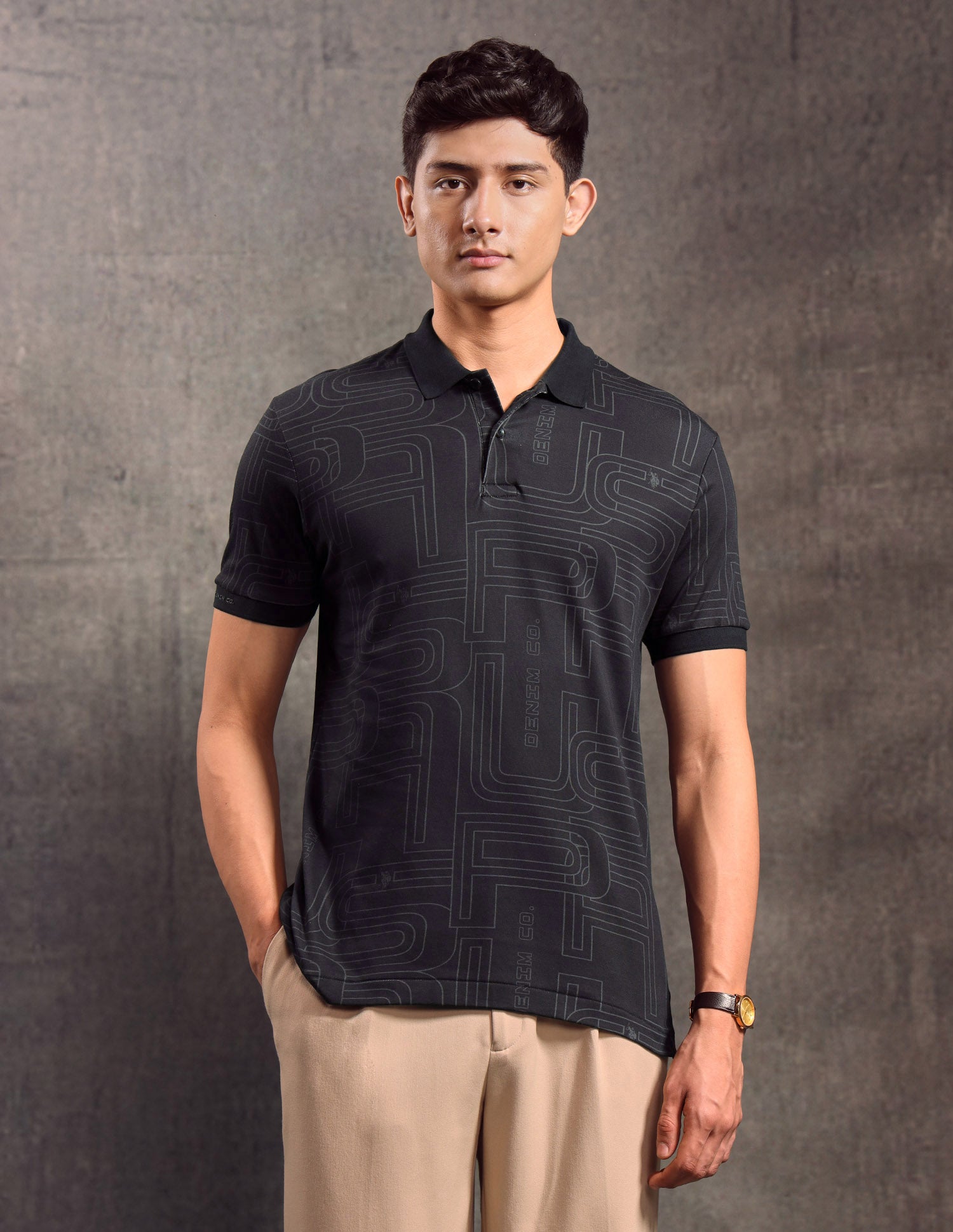 Typographic Printed Regular Fit Polo shirt Black - U.S. POLO ASSN. | Large