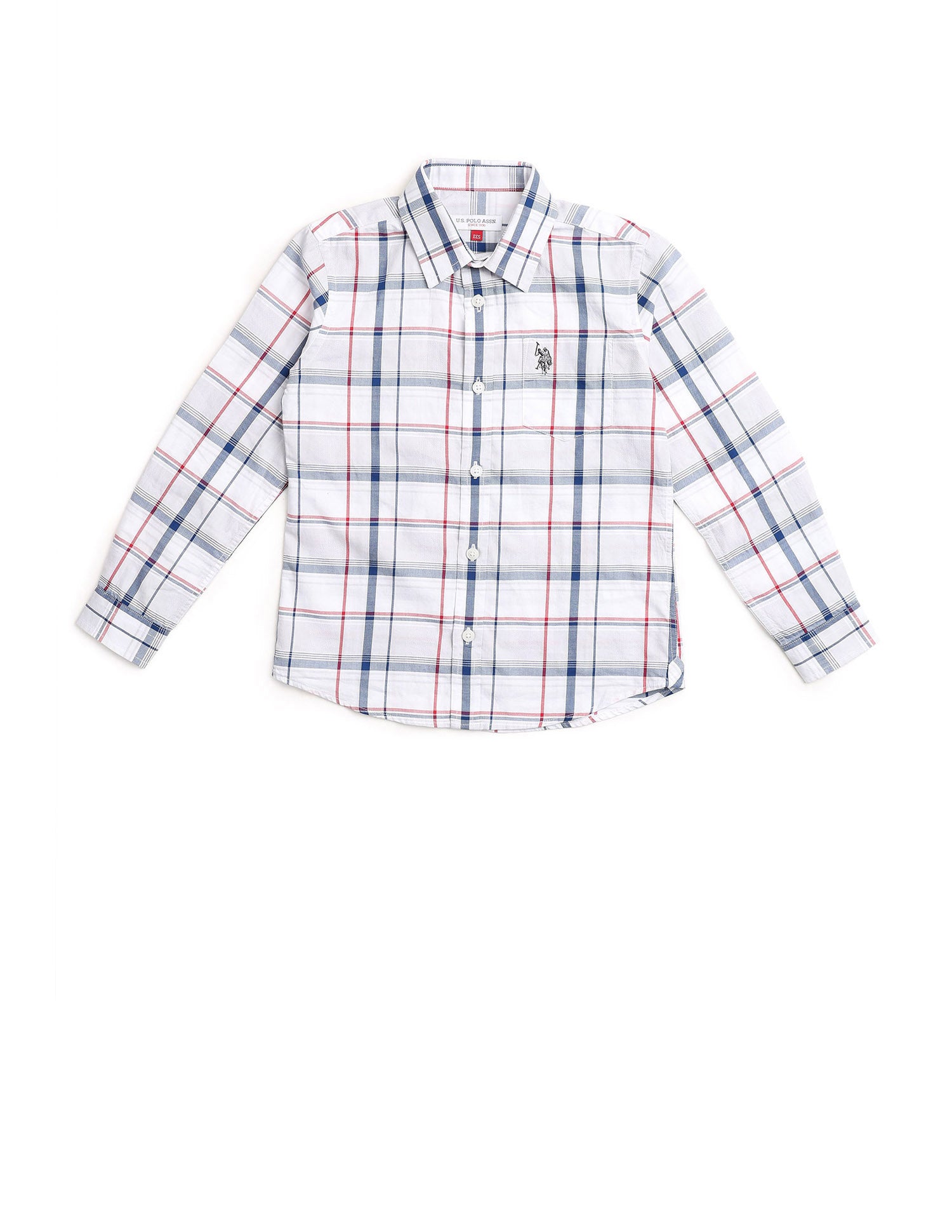 Boys Grid Tattersall Checked Regular Fit Shirt Blue - U.S. POLO ASSN. | Large