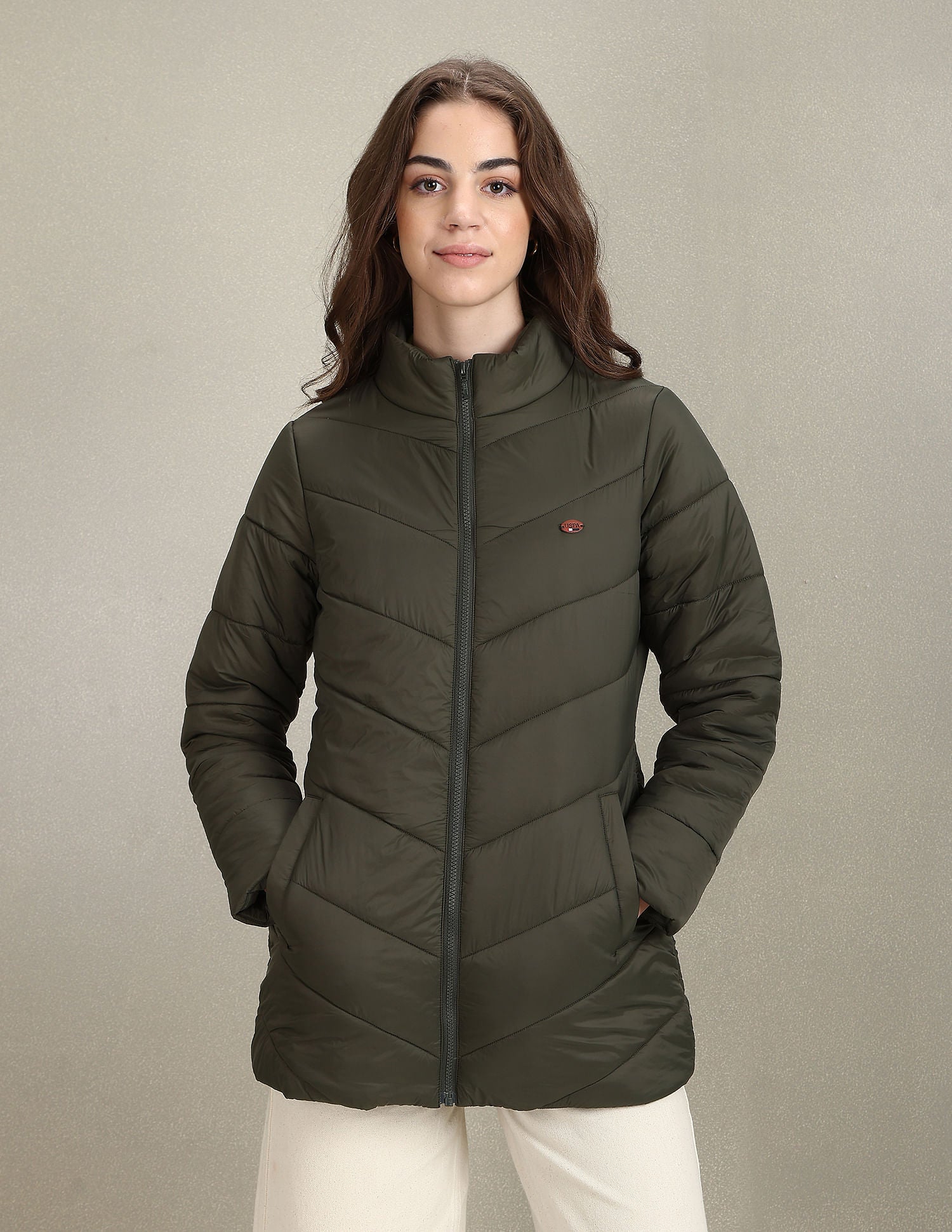 High Neck Longline Puffer Jacket Olive - U.S. POLO ASSN. | Large
