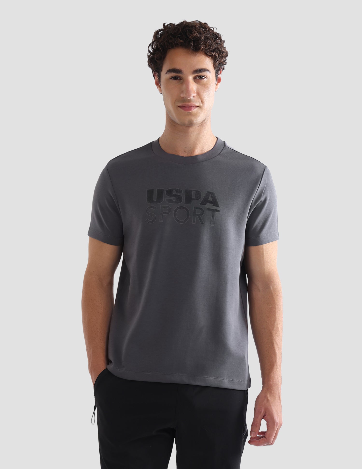 Solid Slim Fit Active T-Shirt Dark Grey - U.S. Polo Assn. India | Large