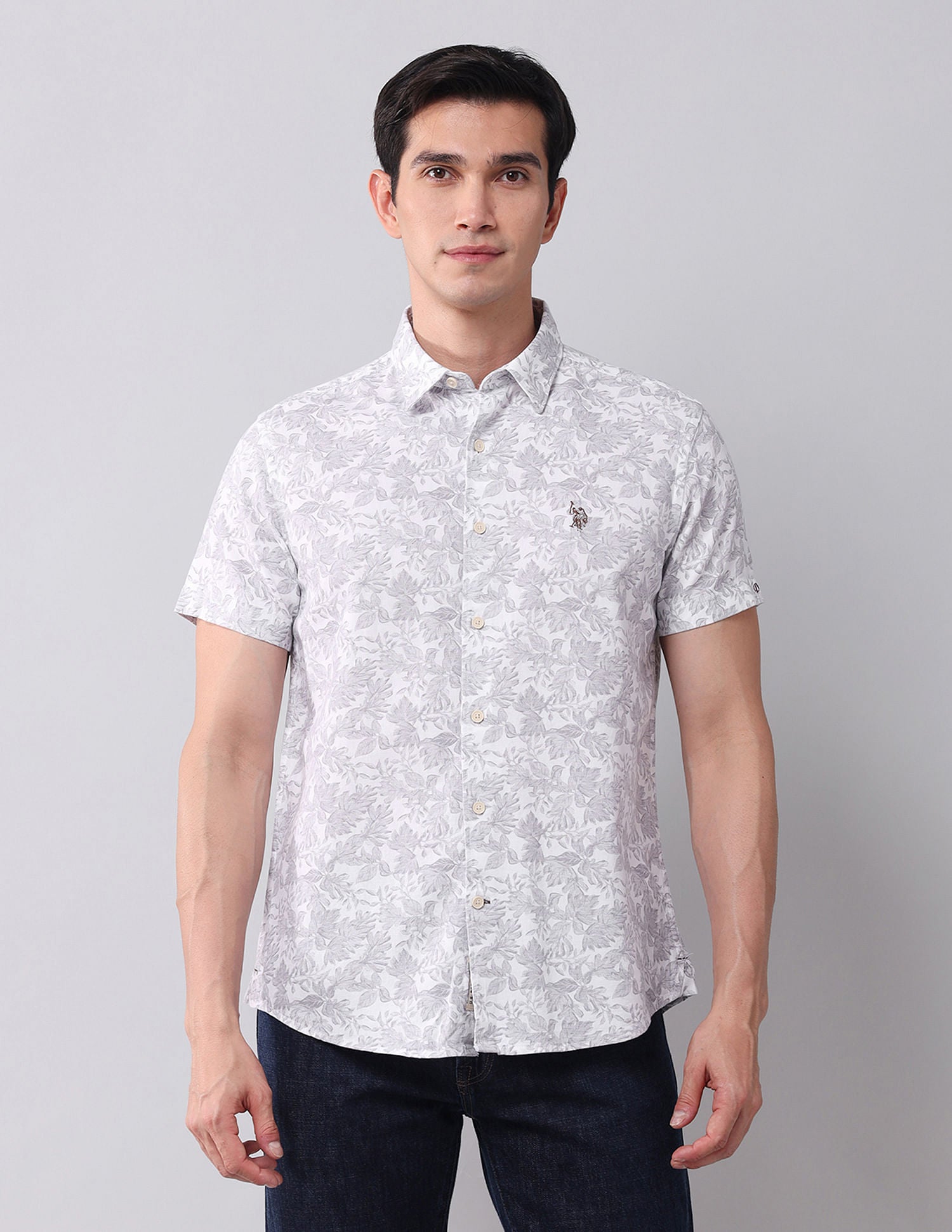 Regular Fit Twill Printed Shirt Grey - U.S. POLO ASSN. | Large
