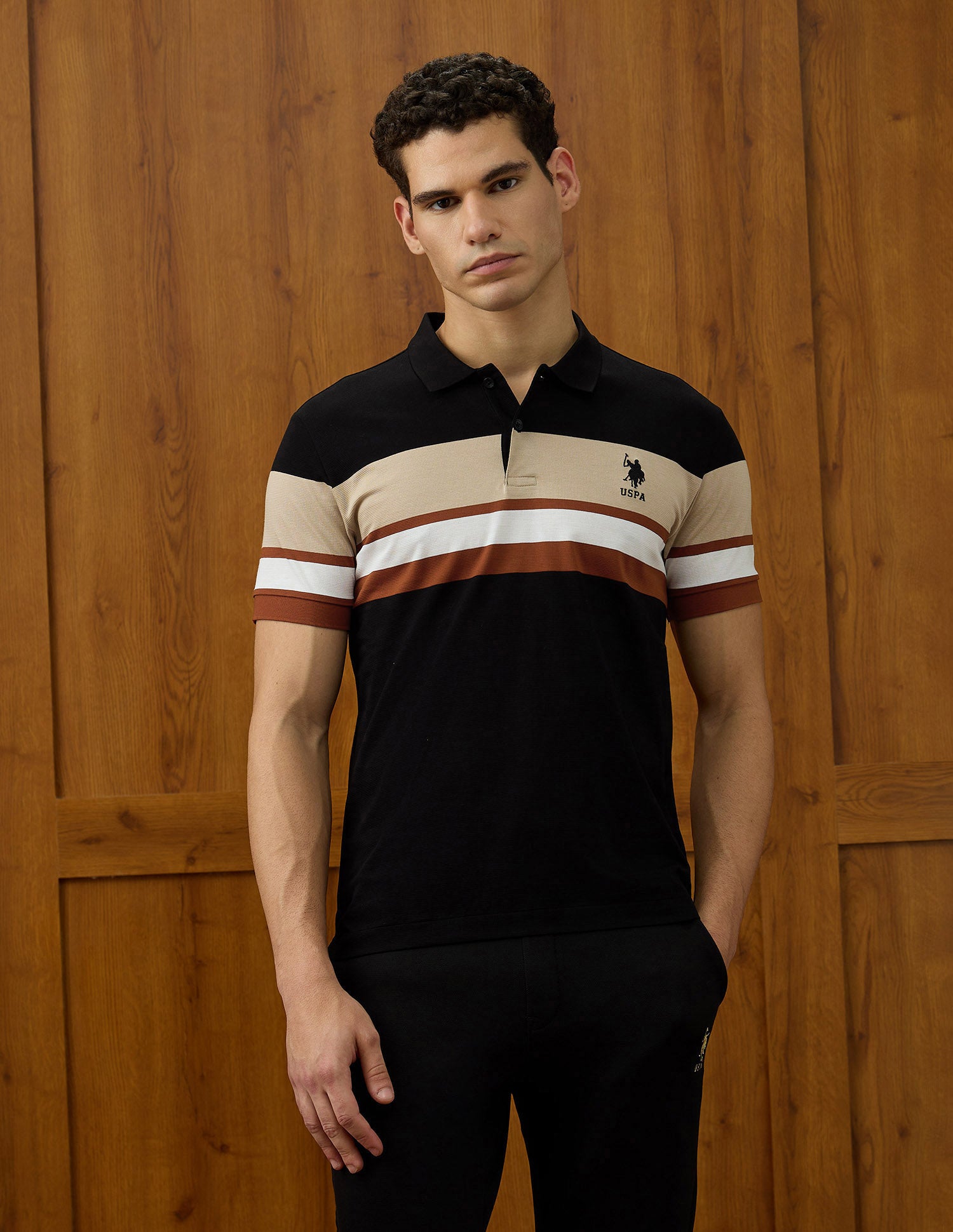 Colourblocked Varsity Theatre Polo Shirt Black - U.S. POLO ASSN. | Large