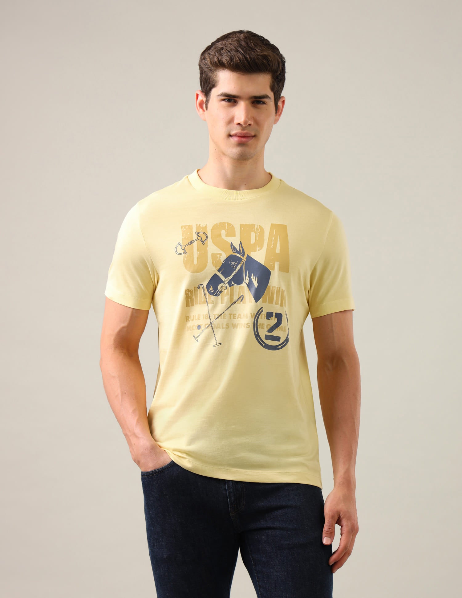 Graphic Brand Printed Regular Fit T-Shirt Yellow - U.S. Polo Assn. India | Large