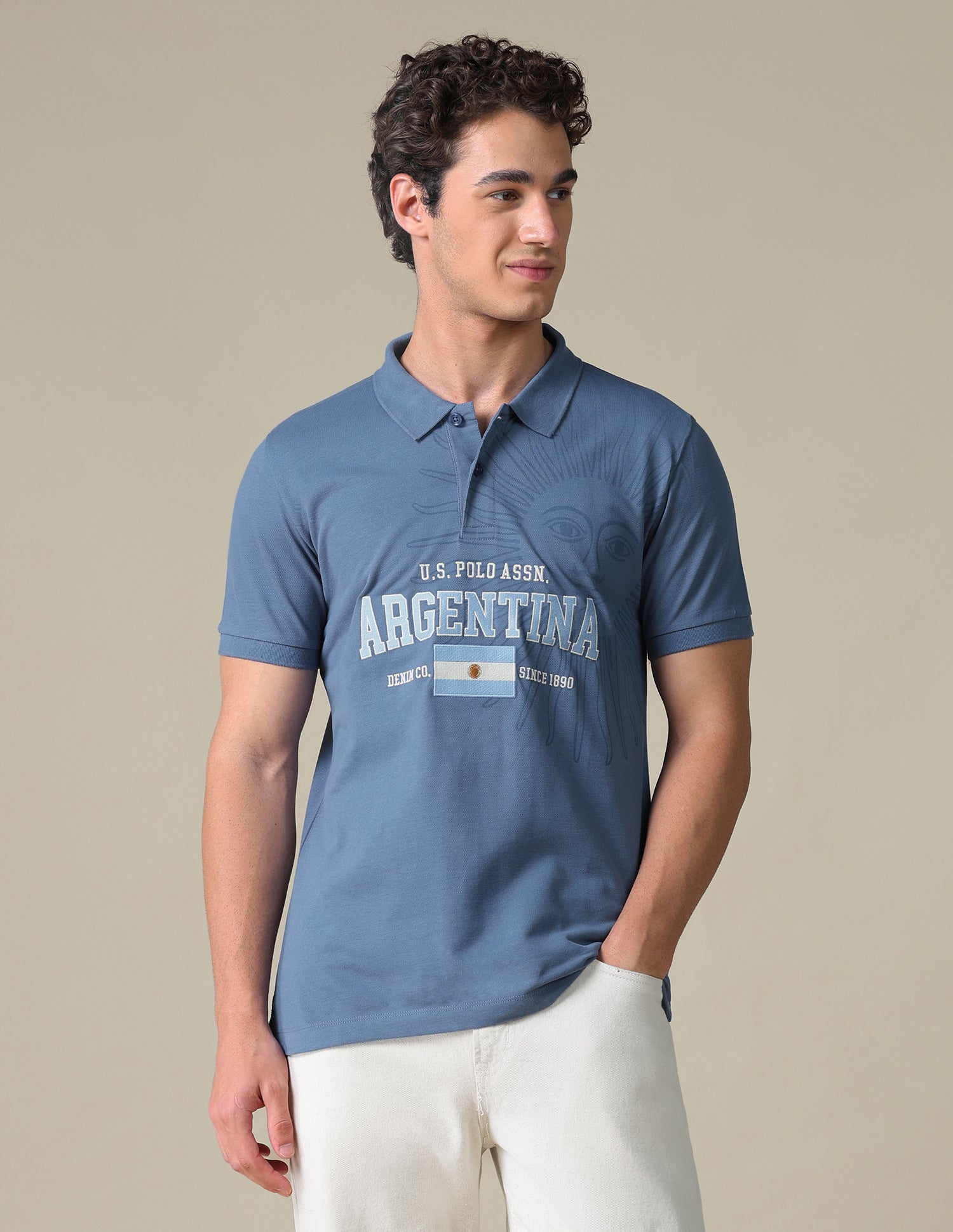 Typographic Slim Fit T-Shirt Blue - U.S. Polo Assn. India | Large