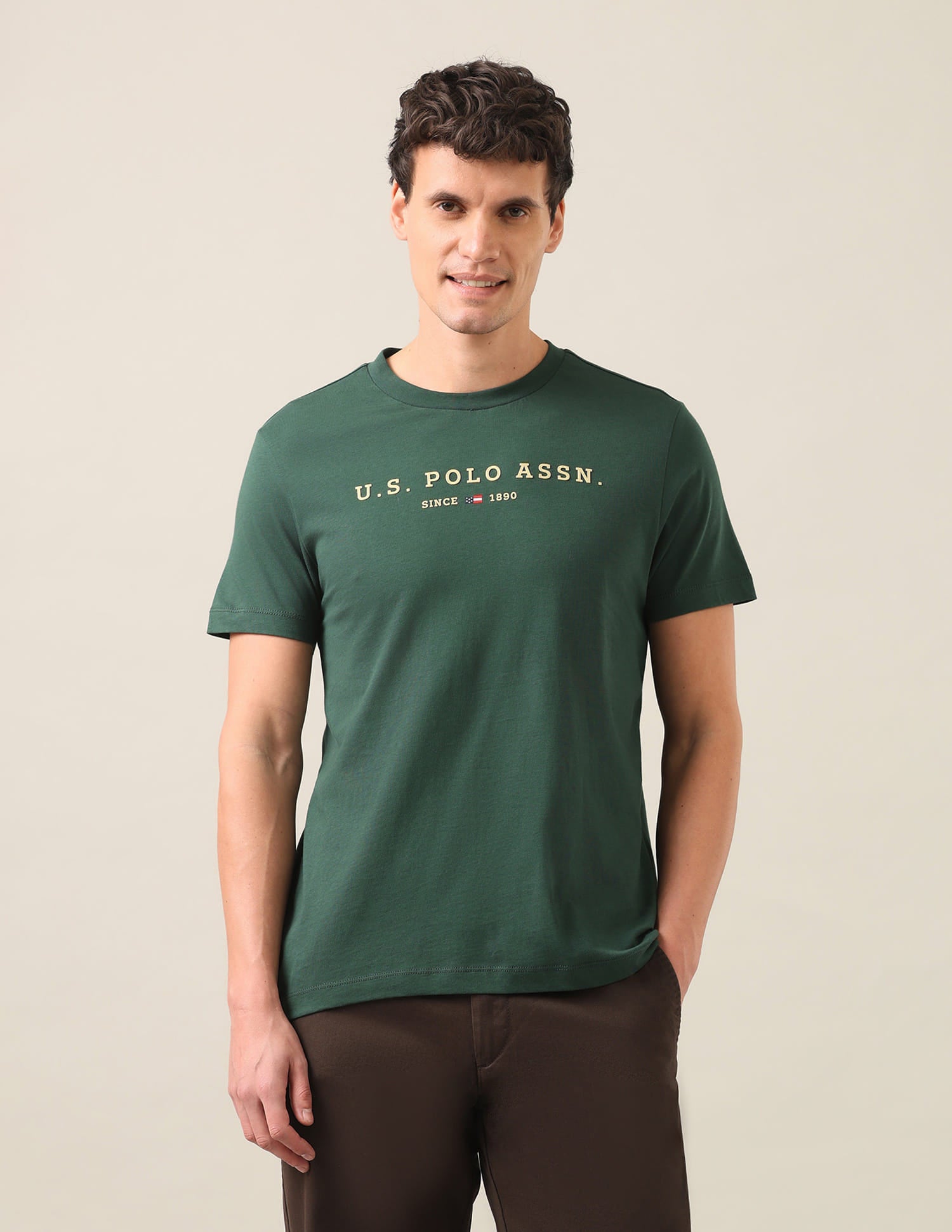 Brand Embossed Regular Fit T-Shirt Dark Green - U.S. Polo Assn. India | Large