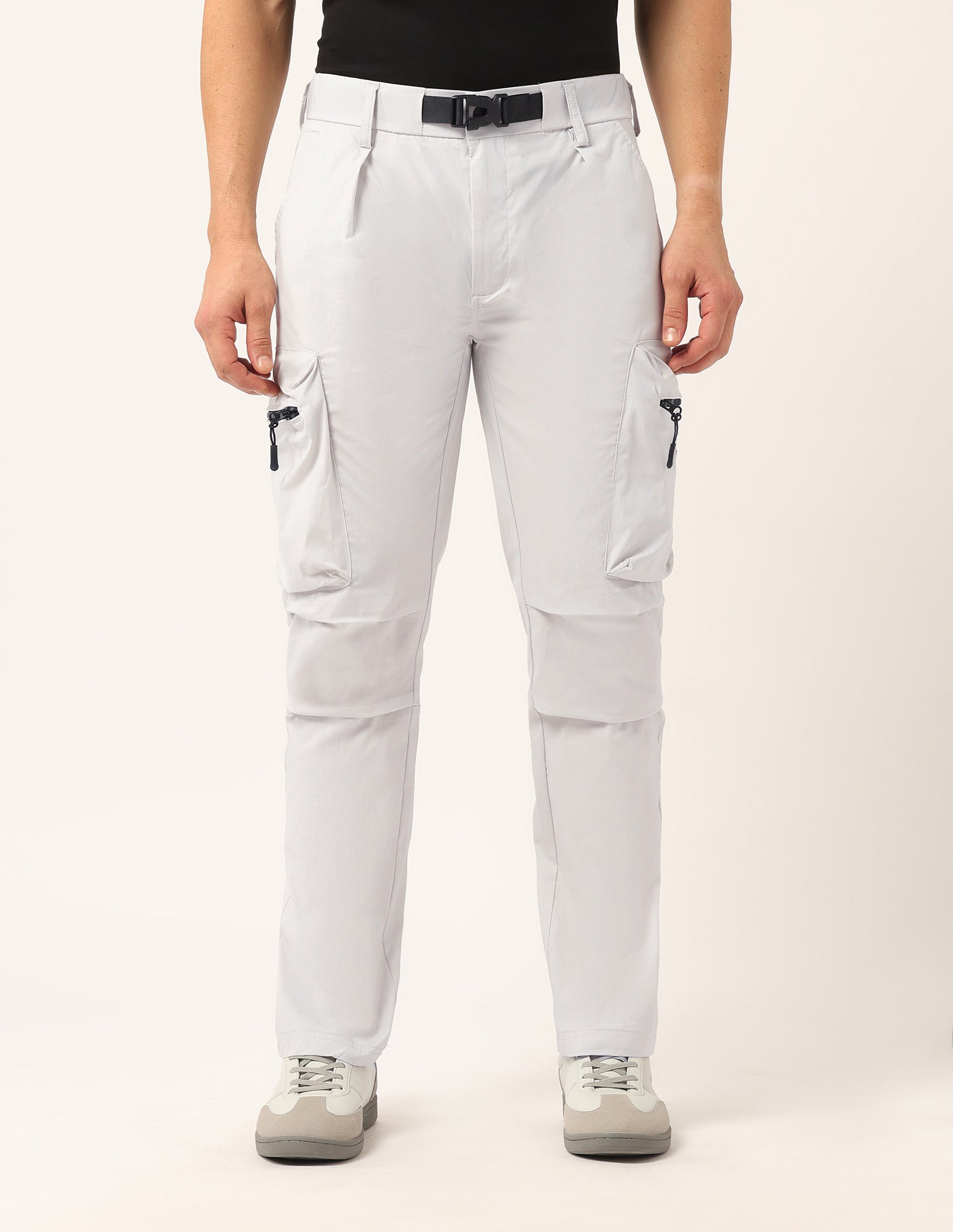 Solid Straight Fit Trousers Grey - U.S. Polo Assn. India | Large