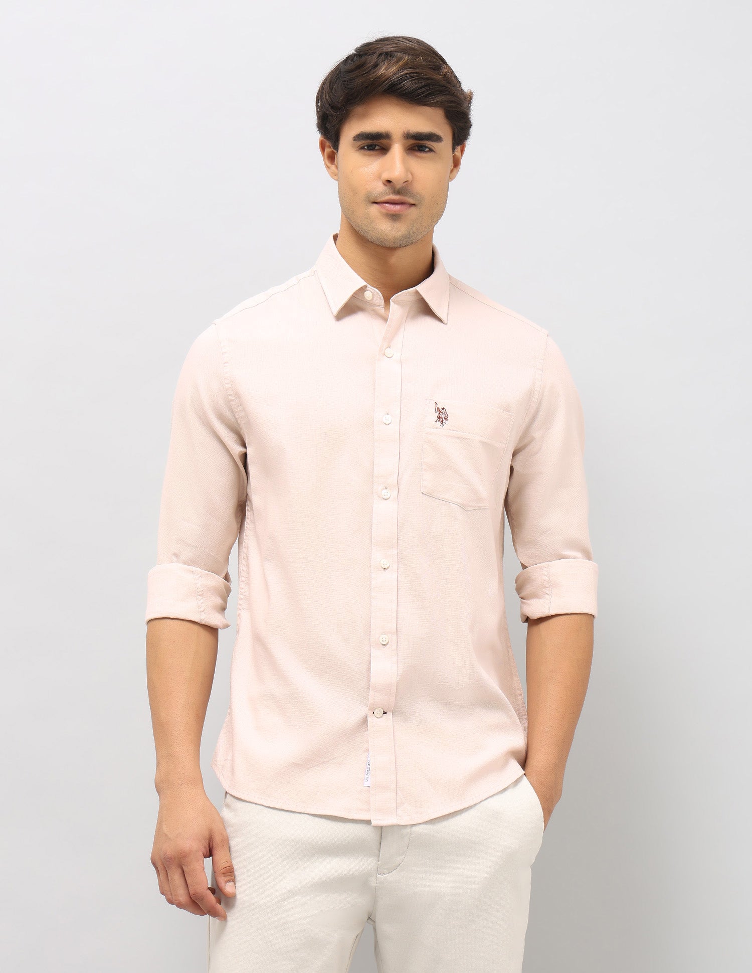 Dobby Tailored Fit Shirt Beige - U.S. POLO ASSN. | Large