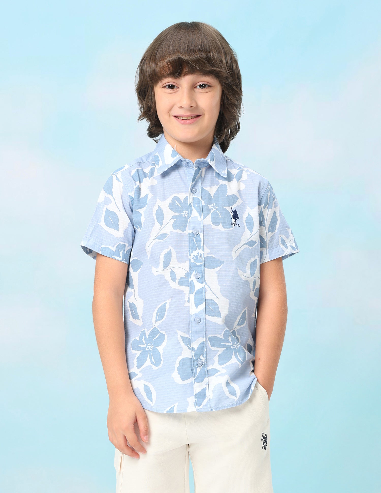 Floral Printed Regular Fit Shirt Light Blue - U.S. Polo Assn. India | Large