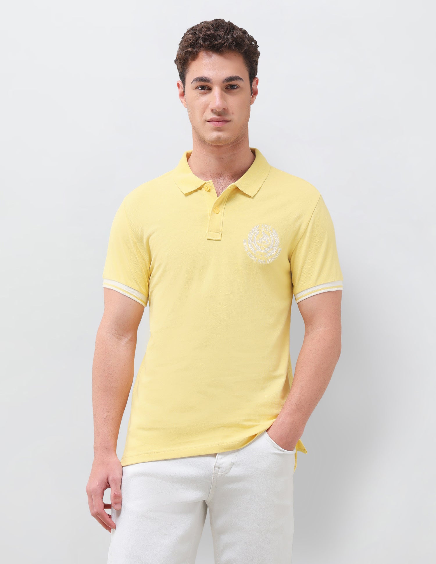 Solid Slim Fit Polo Shirt Yellow - U.S. Polo Assn. India | Large