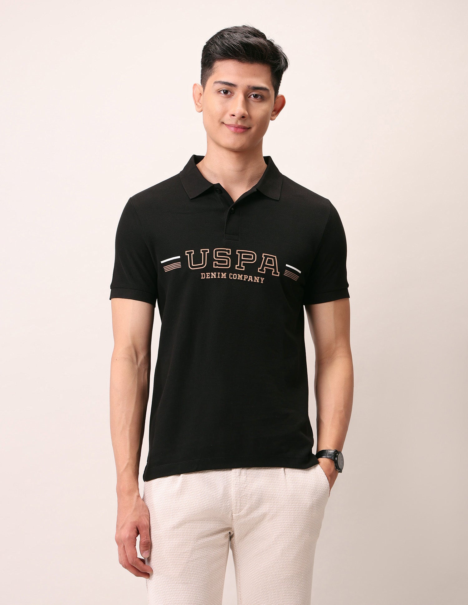 Brand Embossed Muscle Fit Polo Shirt Black - U.S. Polo Assn. India | Large