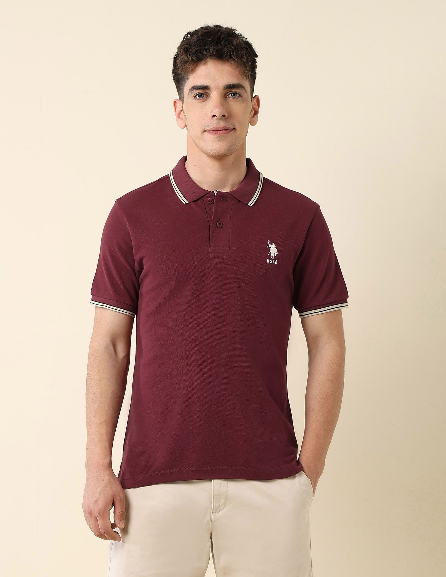 Solid Slim Fit Polo Shirt Wine - U.S. Polo Assn. India | Large