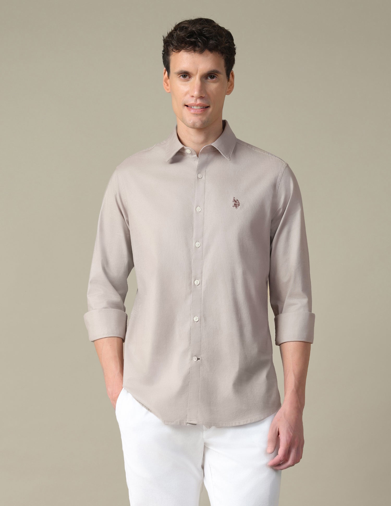 Oxford Tailored Fit Shirt Beige - U.S. Polo Assn. India | Large