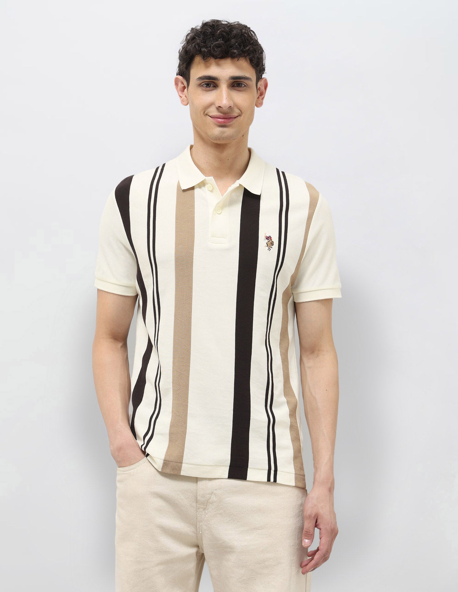 Vertical Striped Regular Fit Polo Shirt Dark Brown - U.S. POLO ASSN. | Large