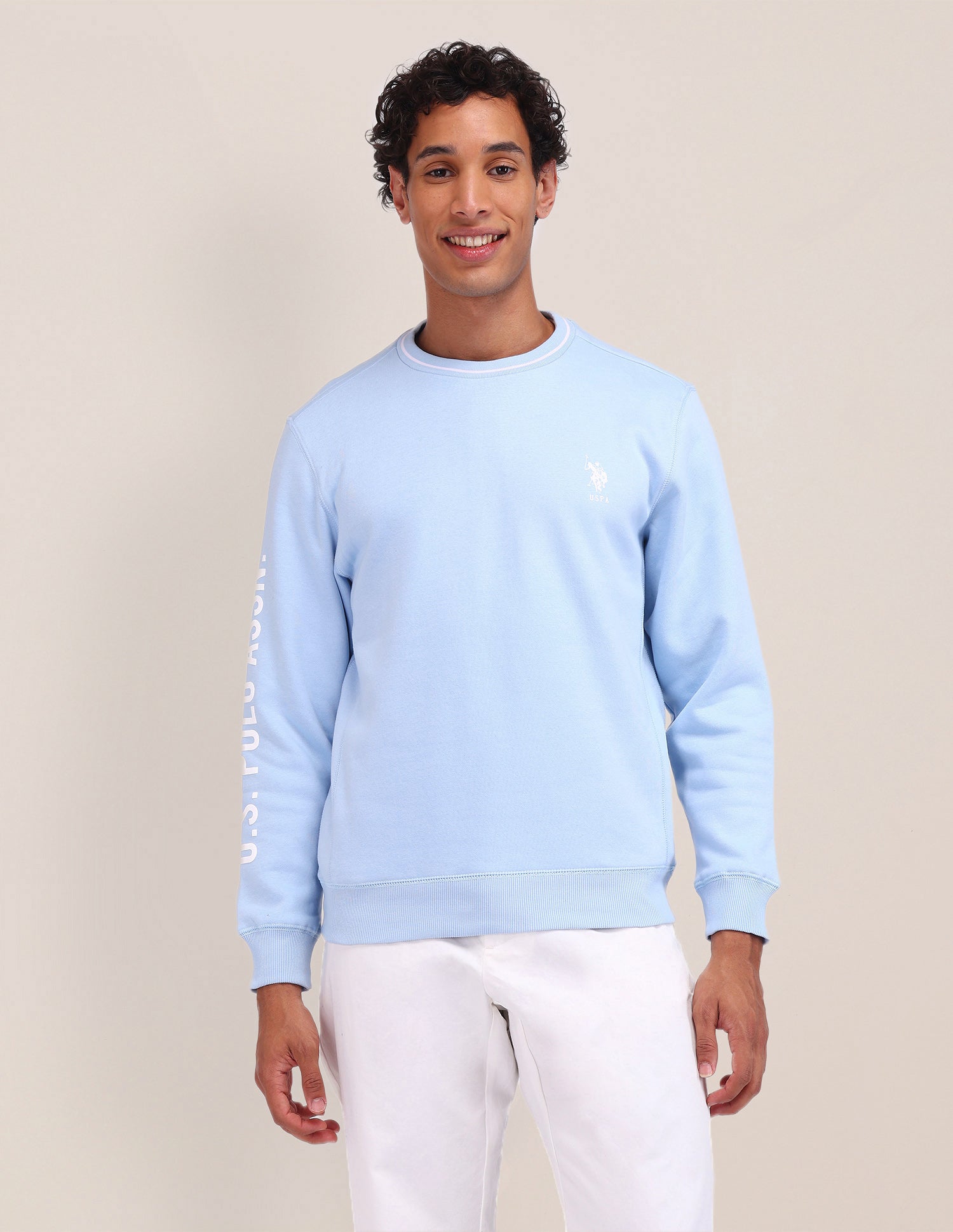 Brand Embroidered Regular Fit Sweatshirt Light Blue - U.S. Polo Assn. India | Large
