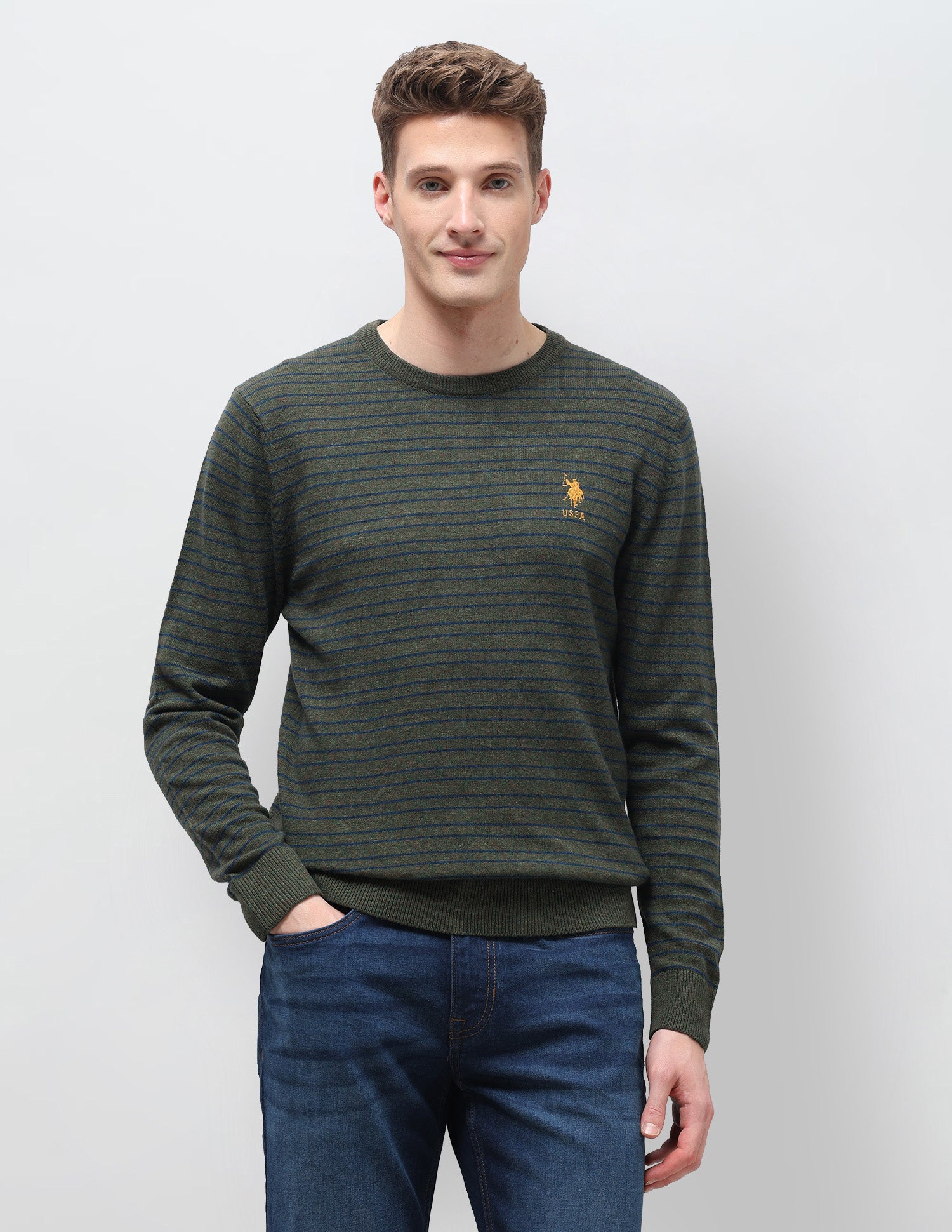 Horizontal Striped Regular Fit Sweater Olive - U.S. Polo Assn. India | Large