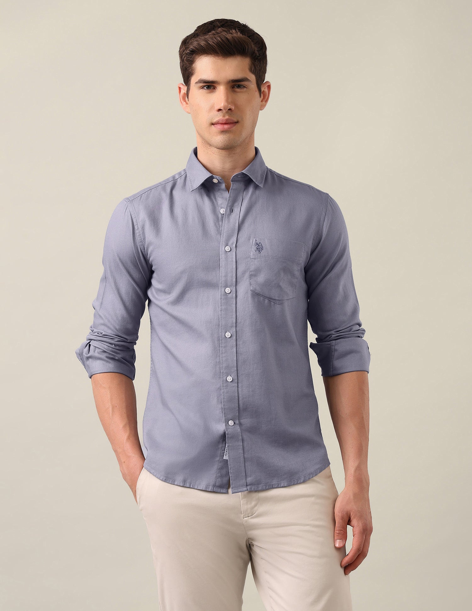 Tailored Fit Solid Shirt Lavender - U.S. Polo Assn. India | Large