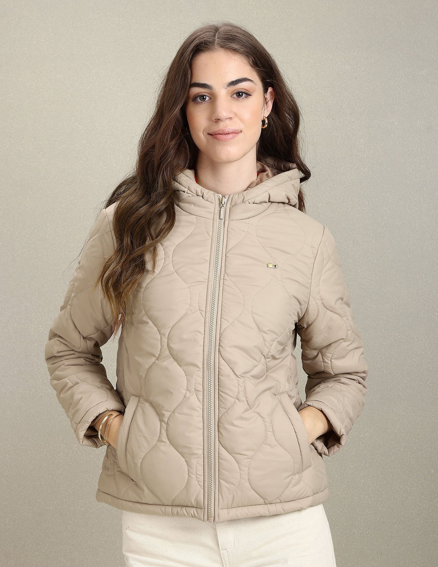 Solid Hooded Puffer Jacket Camel - U.S. Polo Assn. India | Large