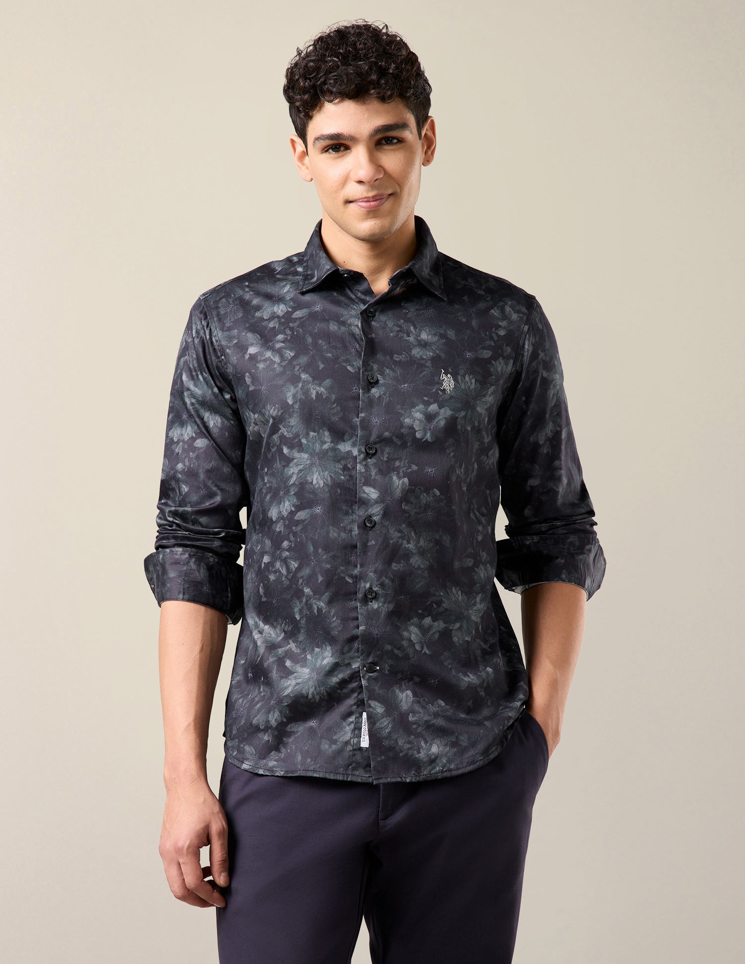Floral Printed Satin Shirt Blue - U.S. Polo Assn. India | Large