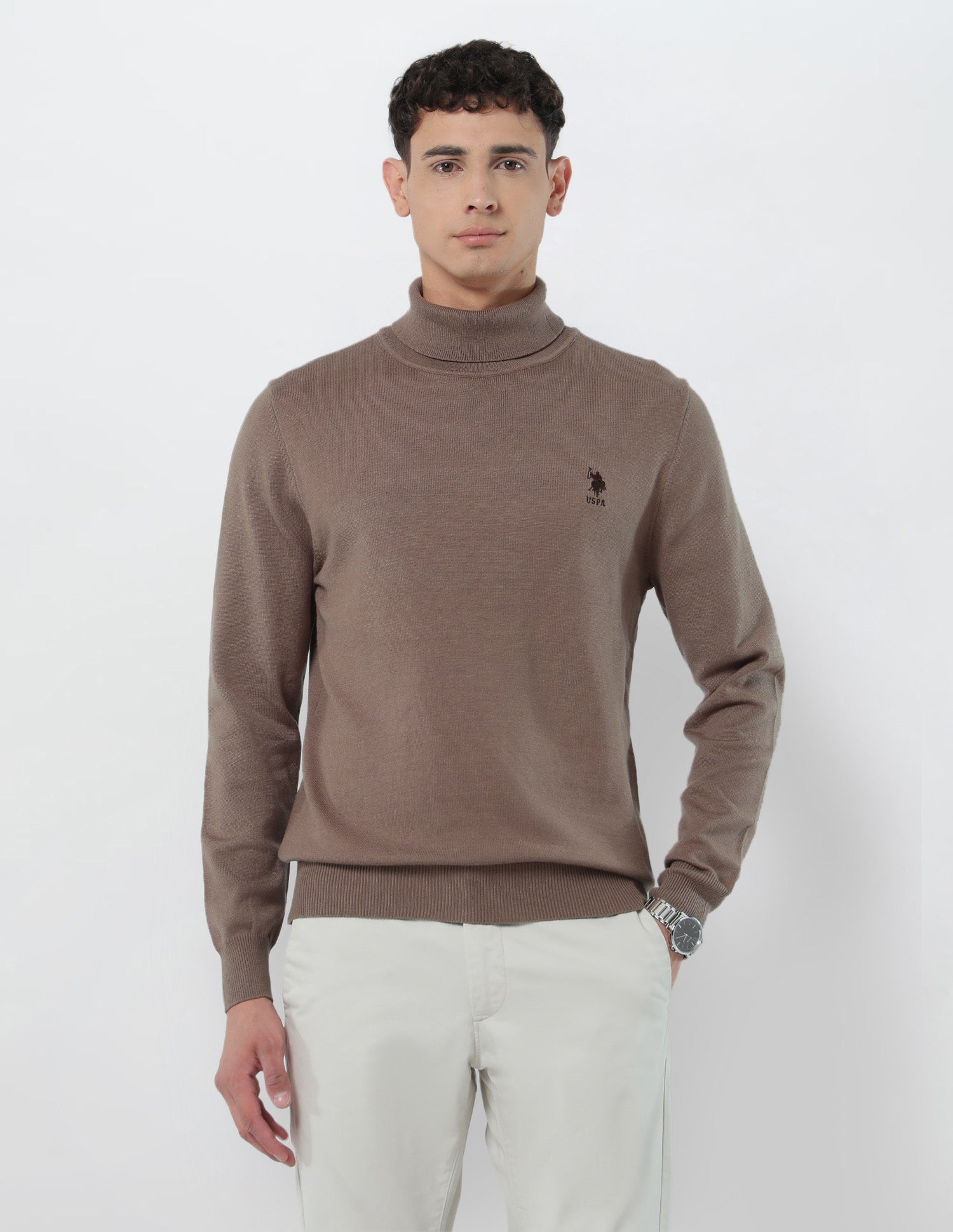 Turtleneck Regular Fit Sweater Light Brown - U.S. POLO ASSN. | Large