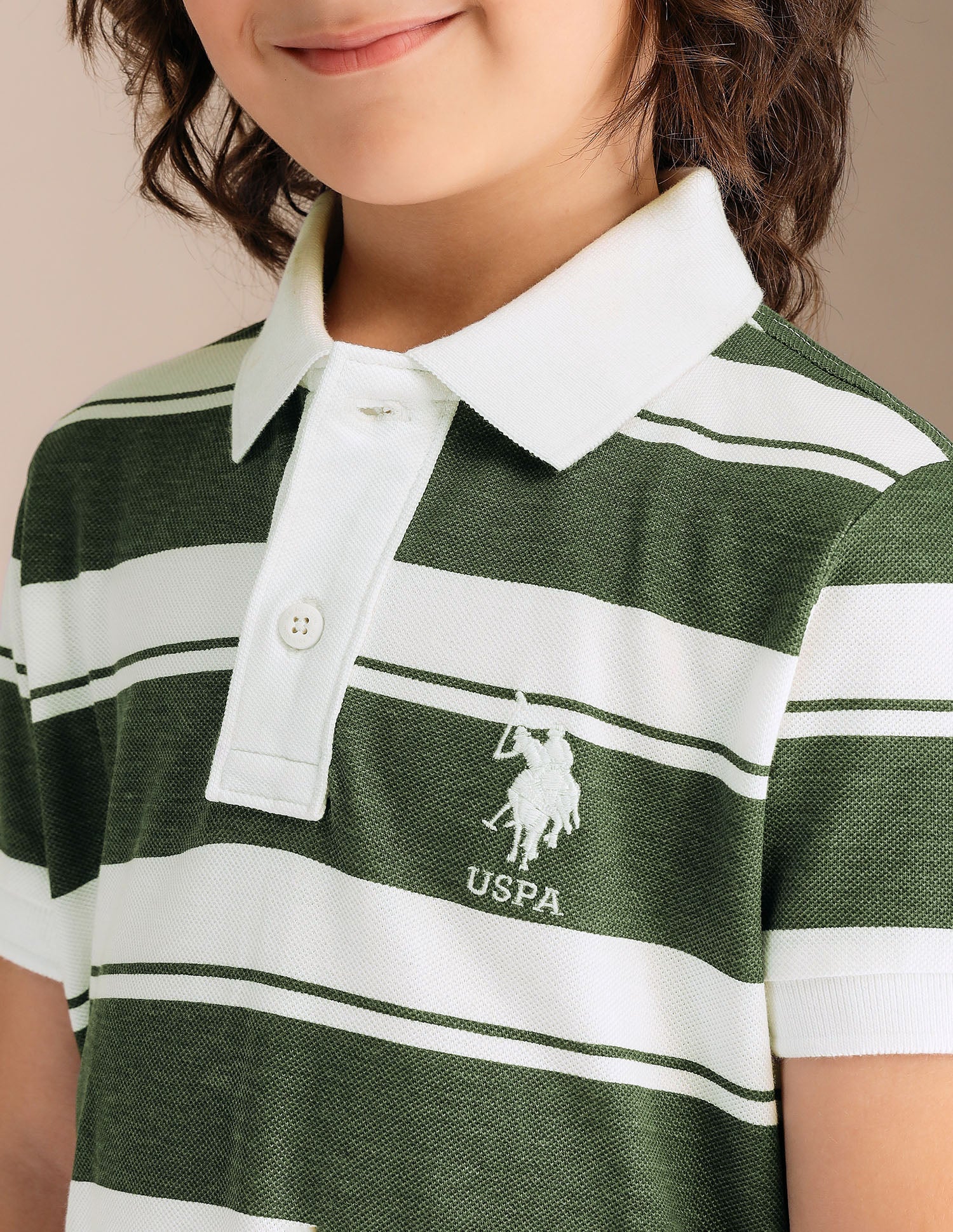 Boys Horizontal Striped Pure Cotton Polo Shirt Green - U.S. POLO ASSN. | Large