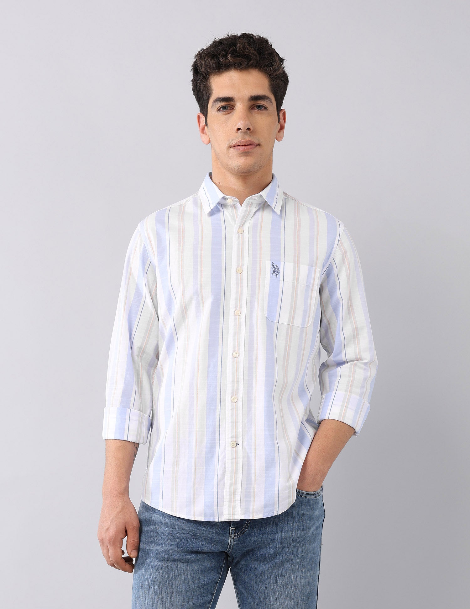 Pure Cotton Regular Fit Shirt Light Blue - U.S. Polo Assn. India | Large
