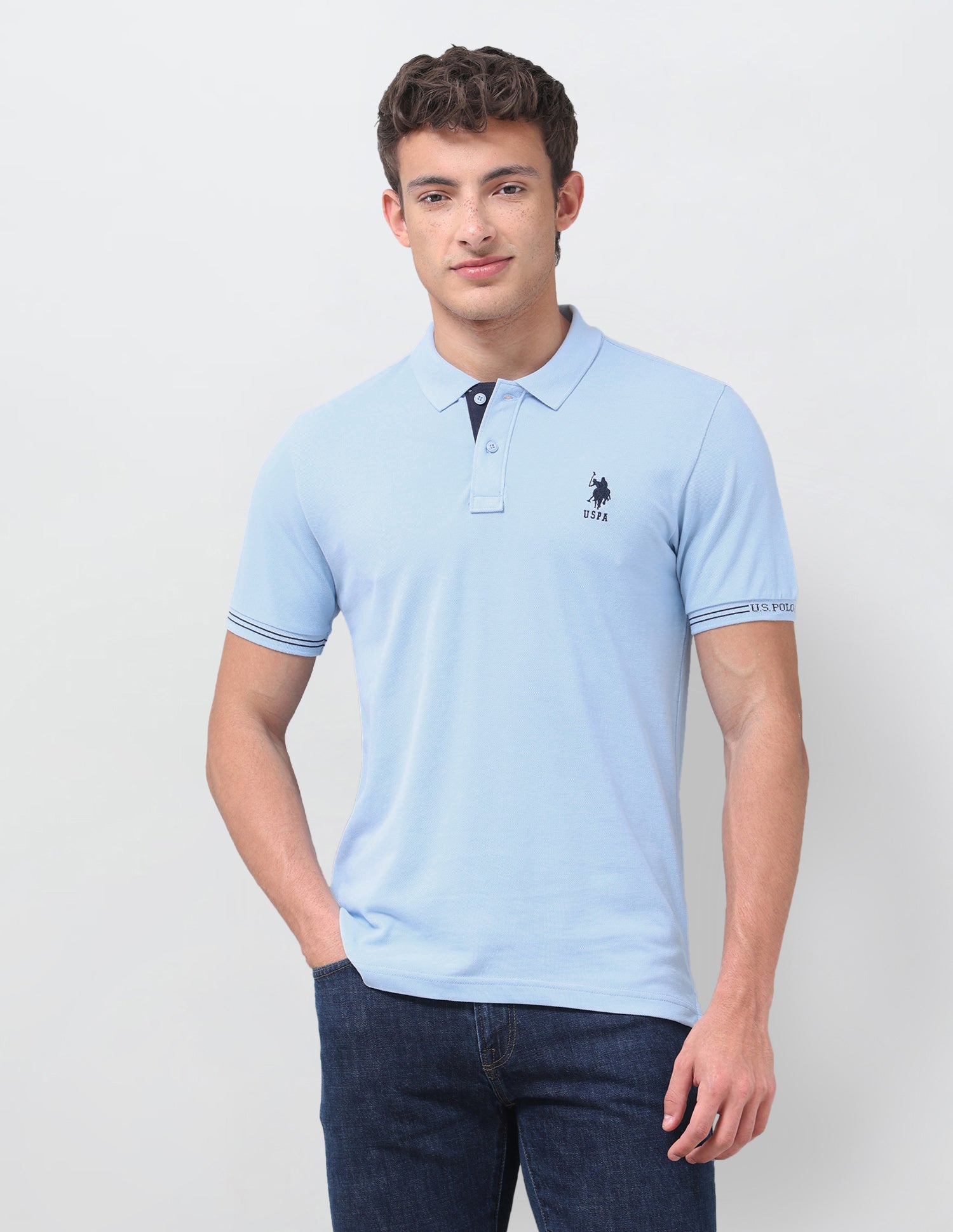 Solid Regular Fit Polo Shirt Light Blue - U.S. Polo Assn. India | Large