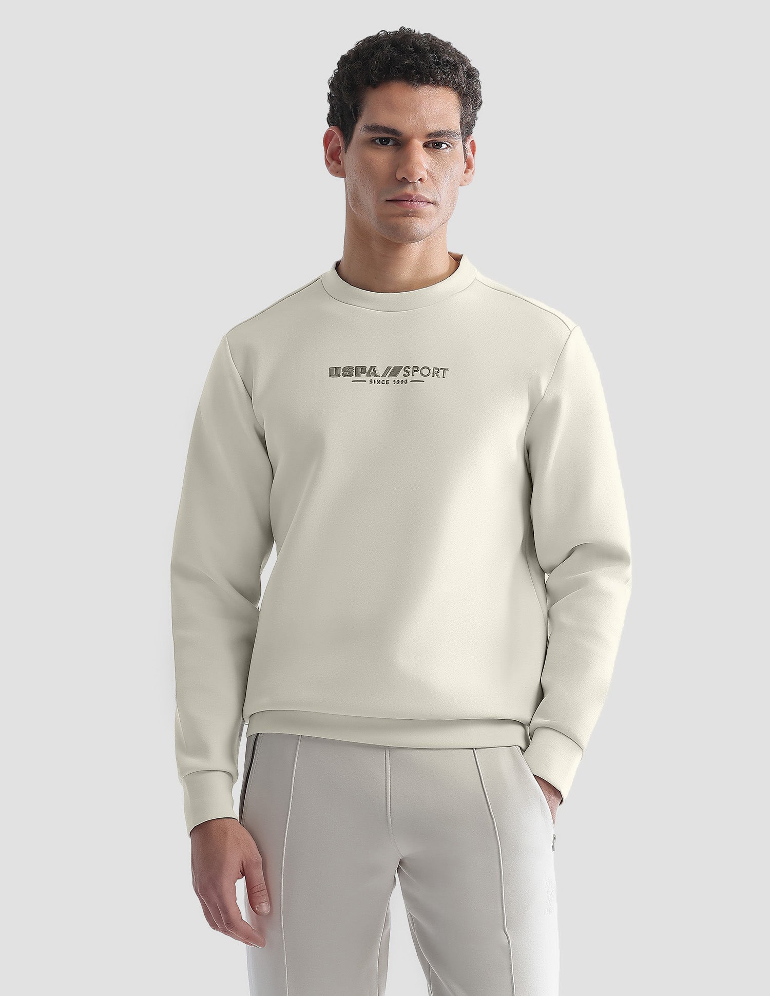 Solid Regular Fit Active Sweatshirt Beige - U.S. Polo Assn. India | Large