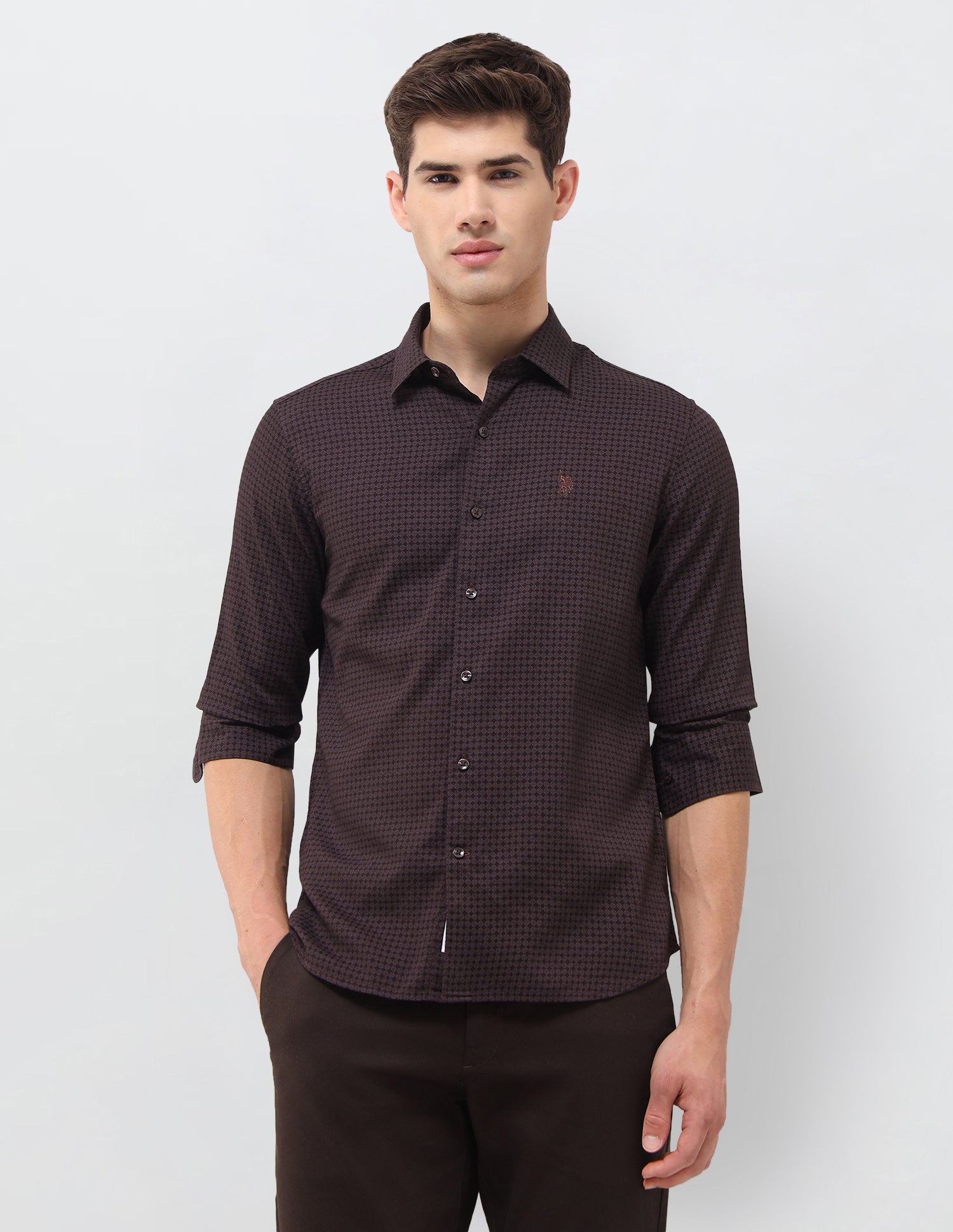 Geometric Printed Dobby Shirt Wine - U.S. Polo Assn. India | Large