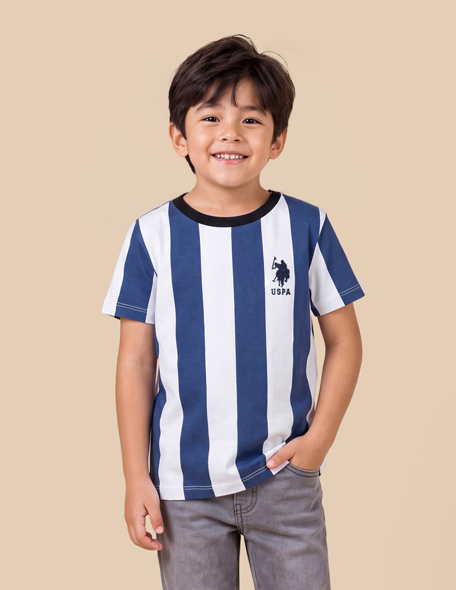 Vertical Striped Regular Fit T-Shirt Blue - U.S. Polo Assn. India | Large