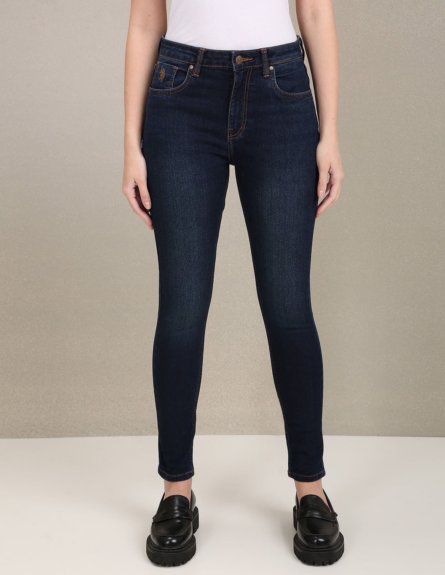 High Rise Skinny Fit Jeans Dark Blue - U.S. POLO ASSN. | Large