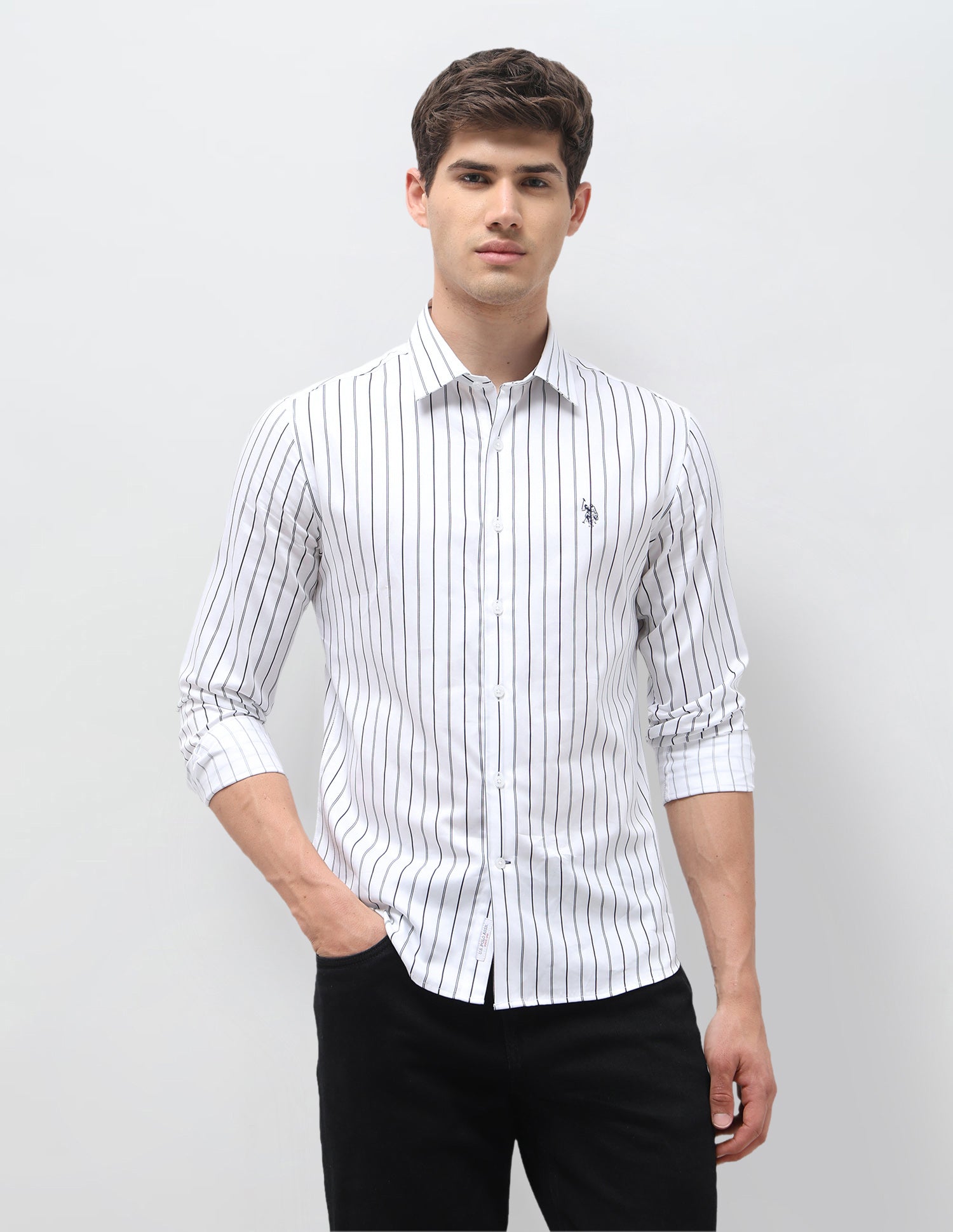 Vertical Striped Satin Shirt Navy - U.S. Polo Assn. India | Large
