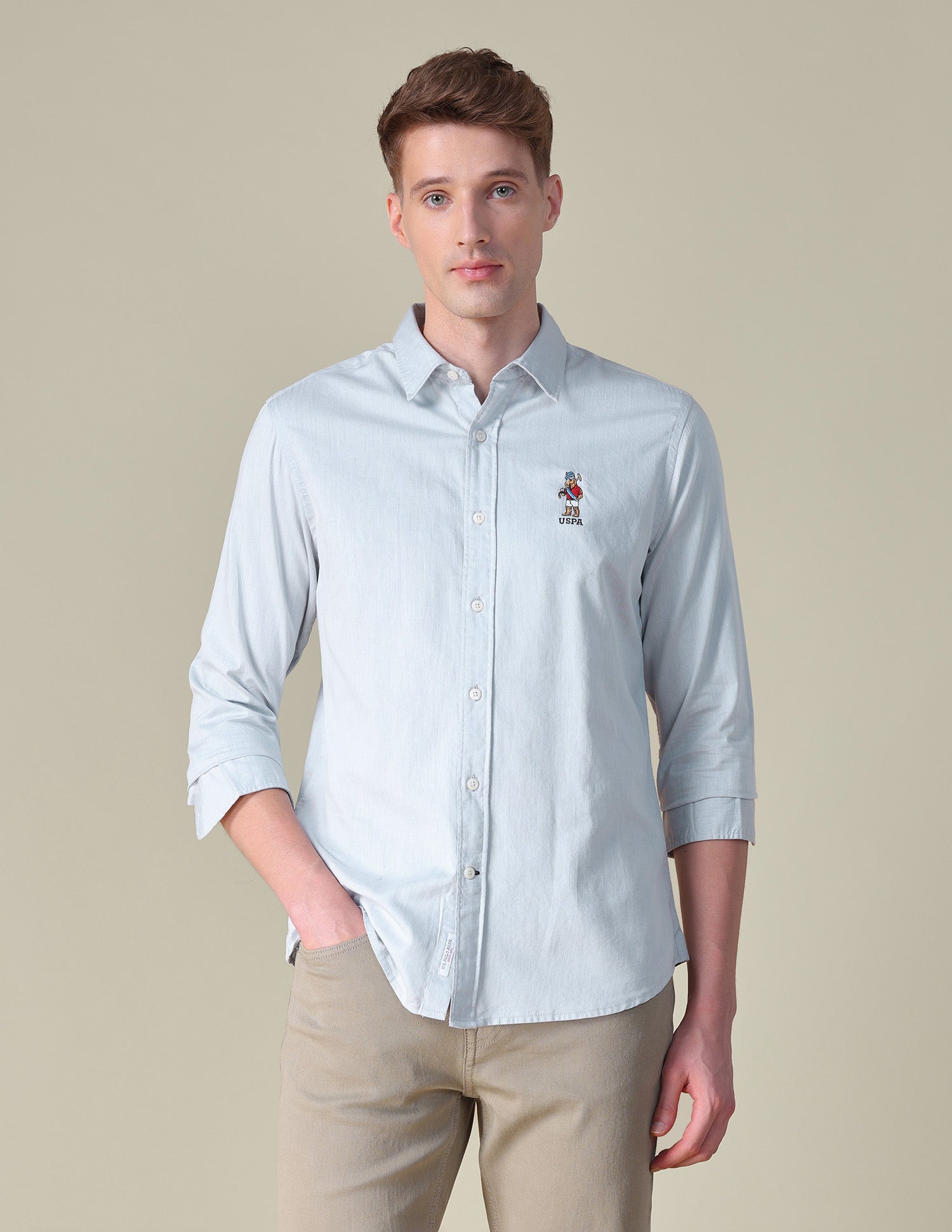 Twill Tailored Fit Shirt Light Grey - U.S. POLO ASSN. | Large