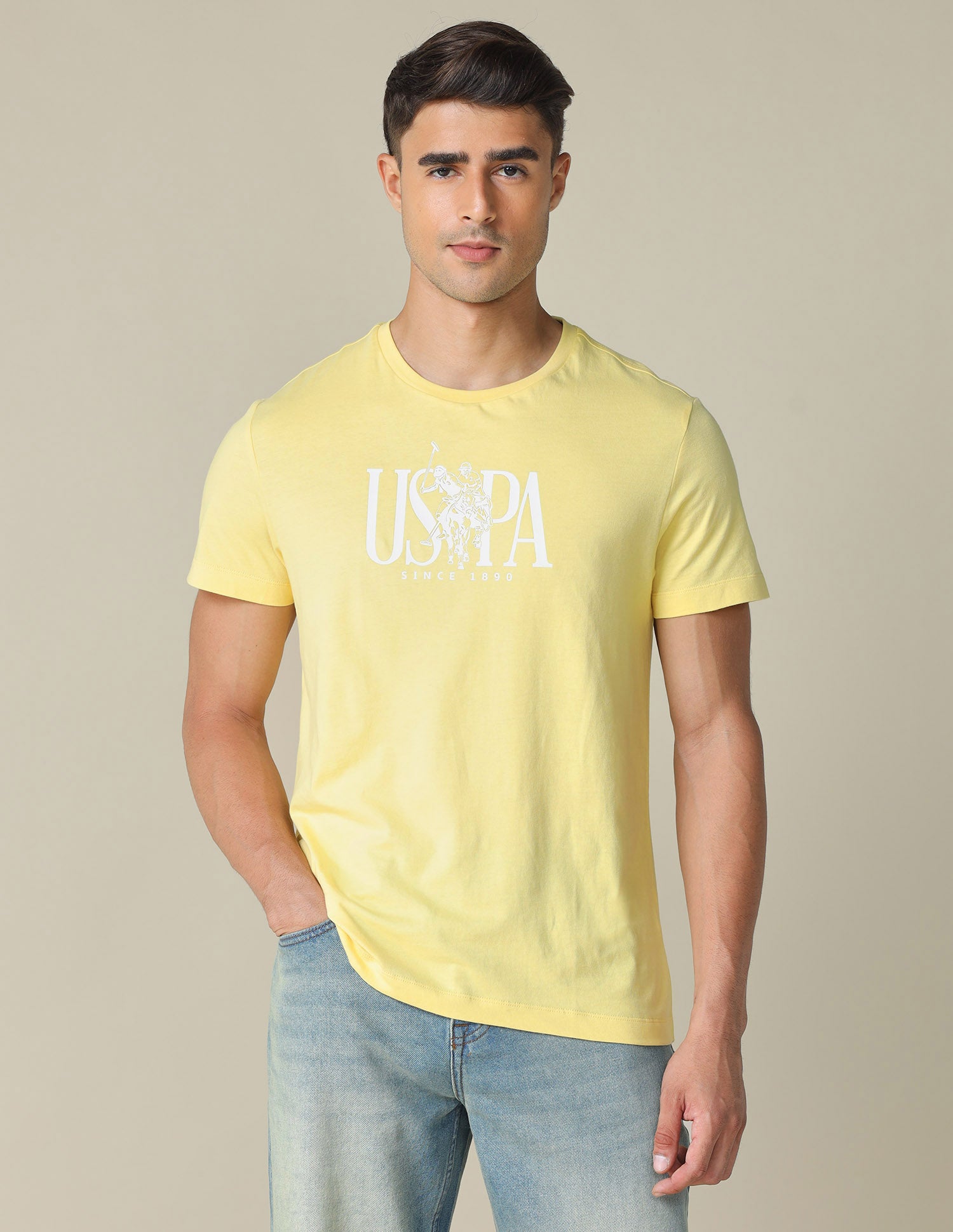 Brand Printed Regular Fit T- Shirt Light Yellow - U.S. POLO ASSN. | Large