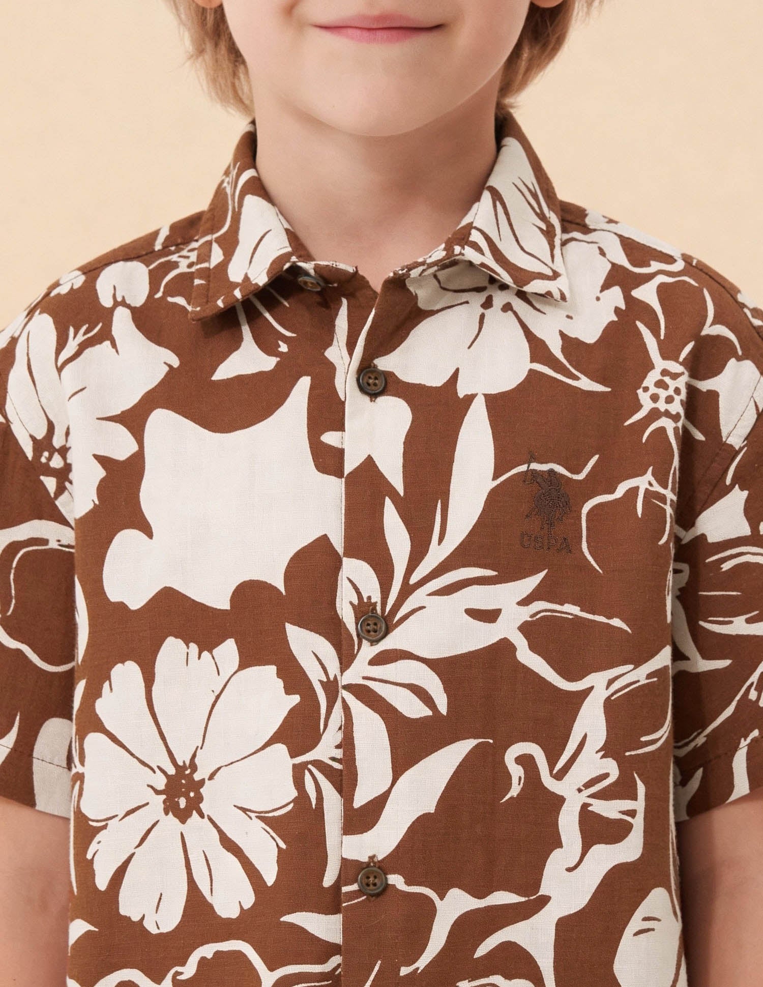 Floral Printed Boxy Fit Shirt Brown - U.S. Polo Assn. India | Large