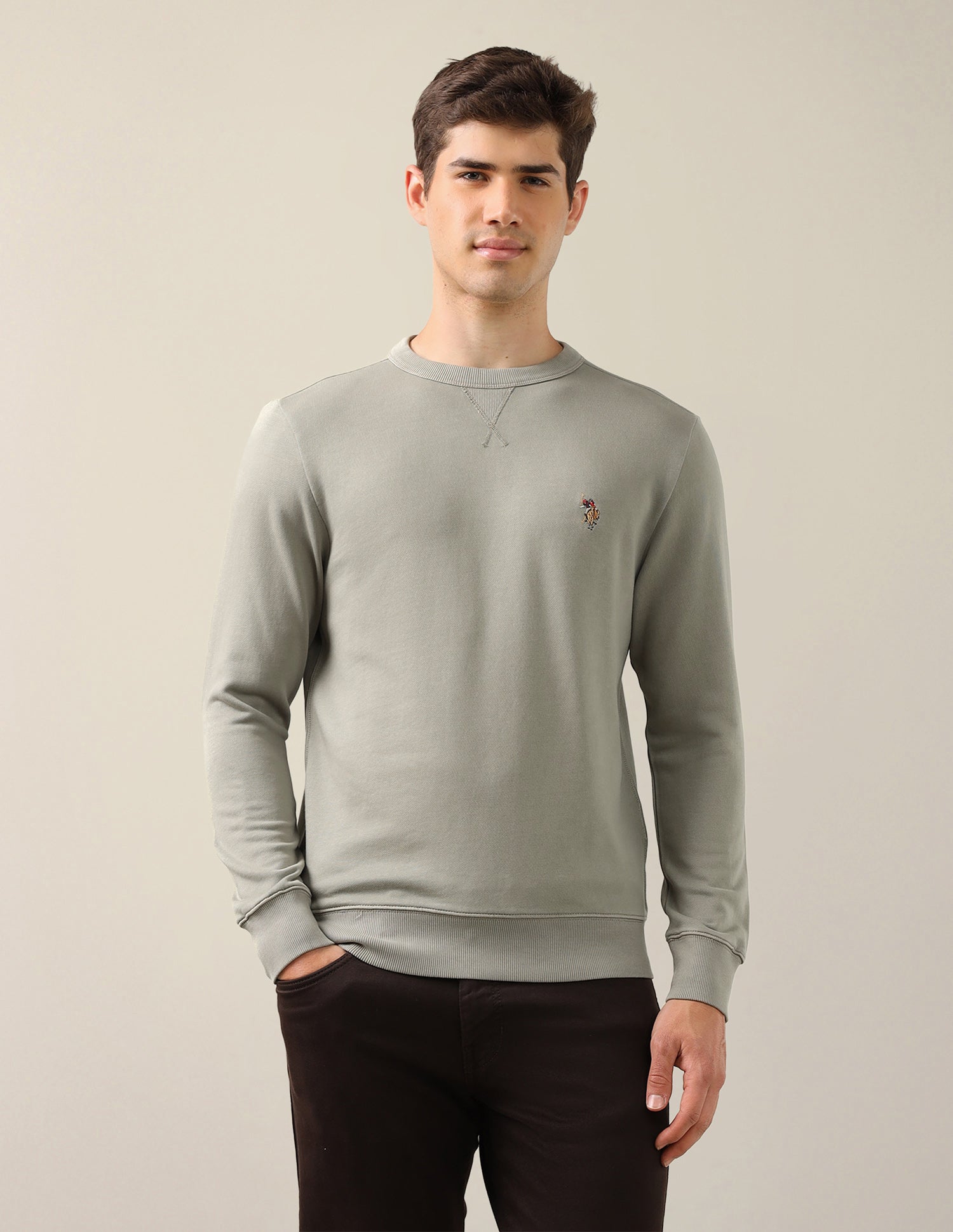 Solid Regular Fit Sweatshirt Olive - U.S. Polo Assn. India | Large