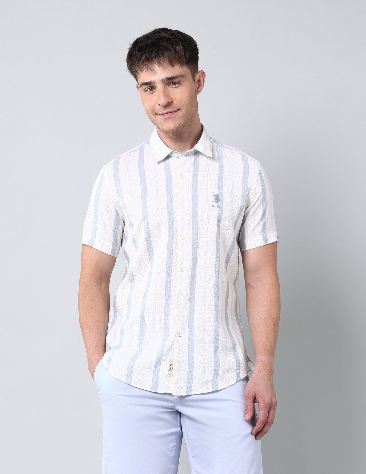 Vertical Striped Regular Fit Shirt Light Blue - U.S. Polo Assn. India | Large