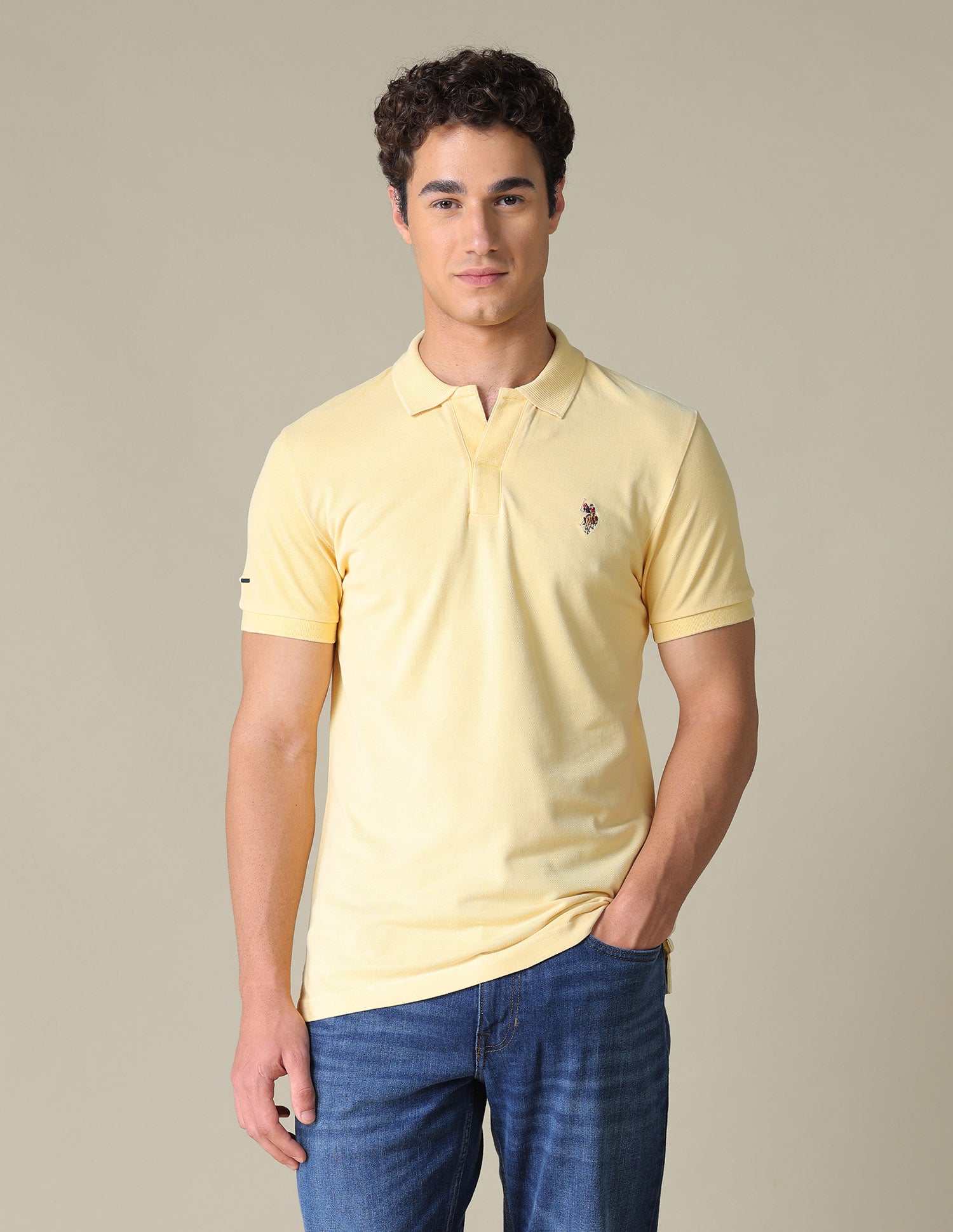 Solid Regular Fit Polo Shirt Light Yellow - U.S. Polo Assn. India | Large
