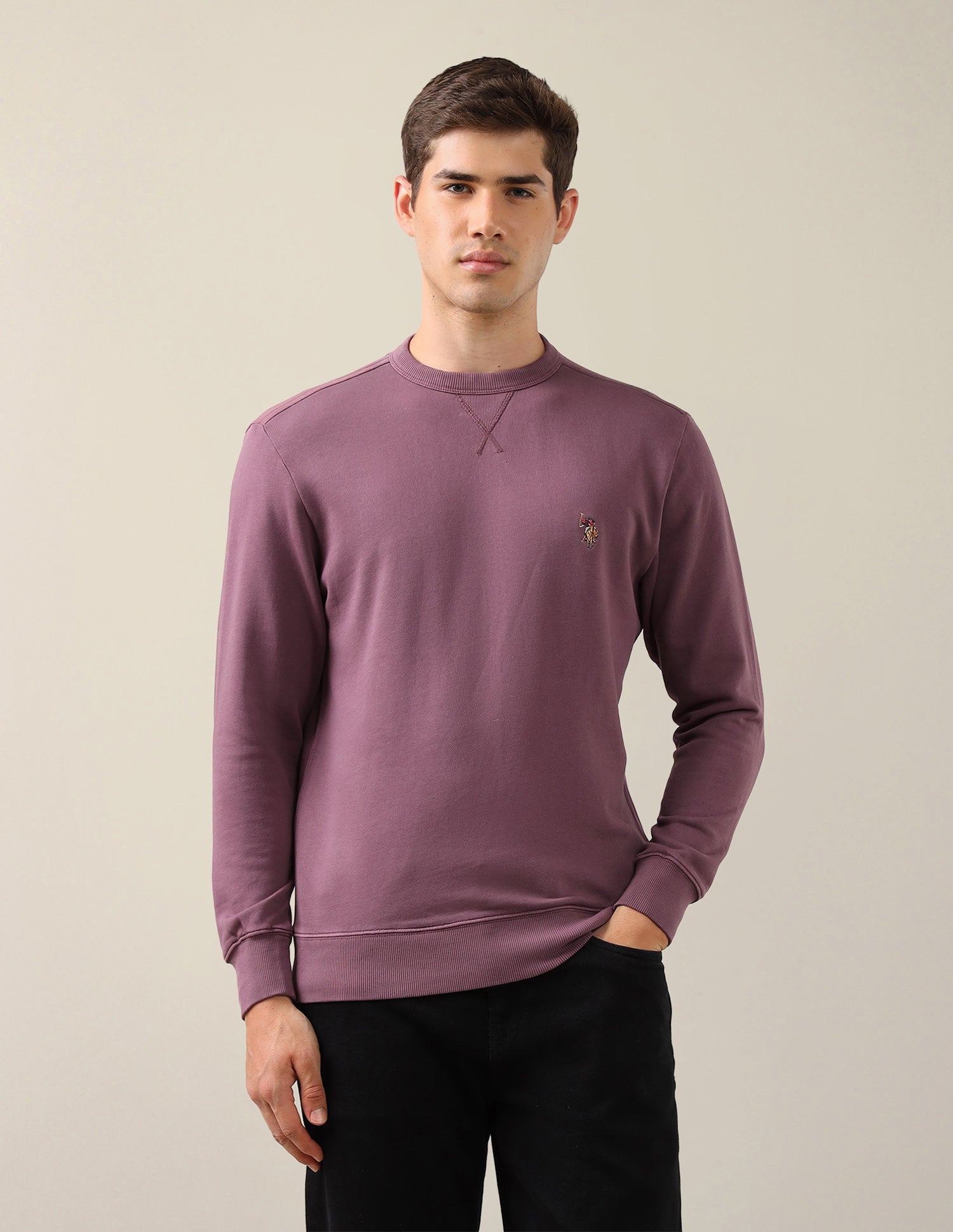 Solid Regular Fit Sweatshirt Dark Pink - U.S. Polo Assn. India | Large