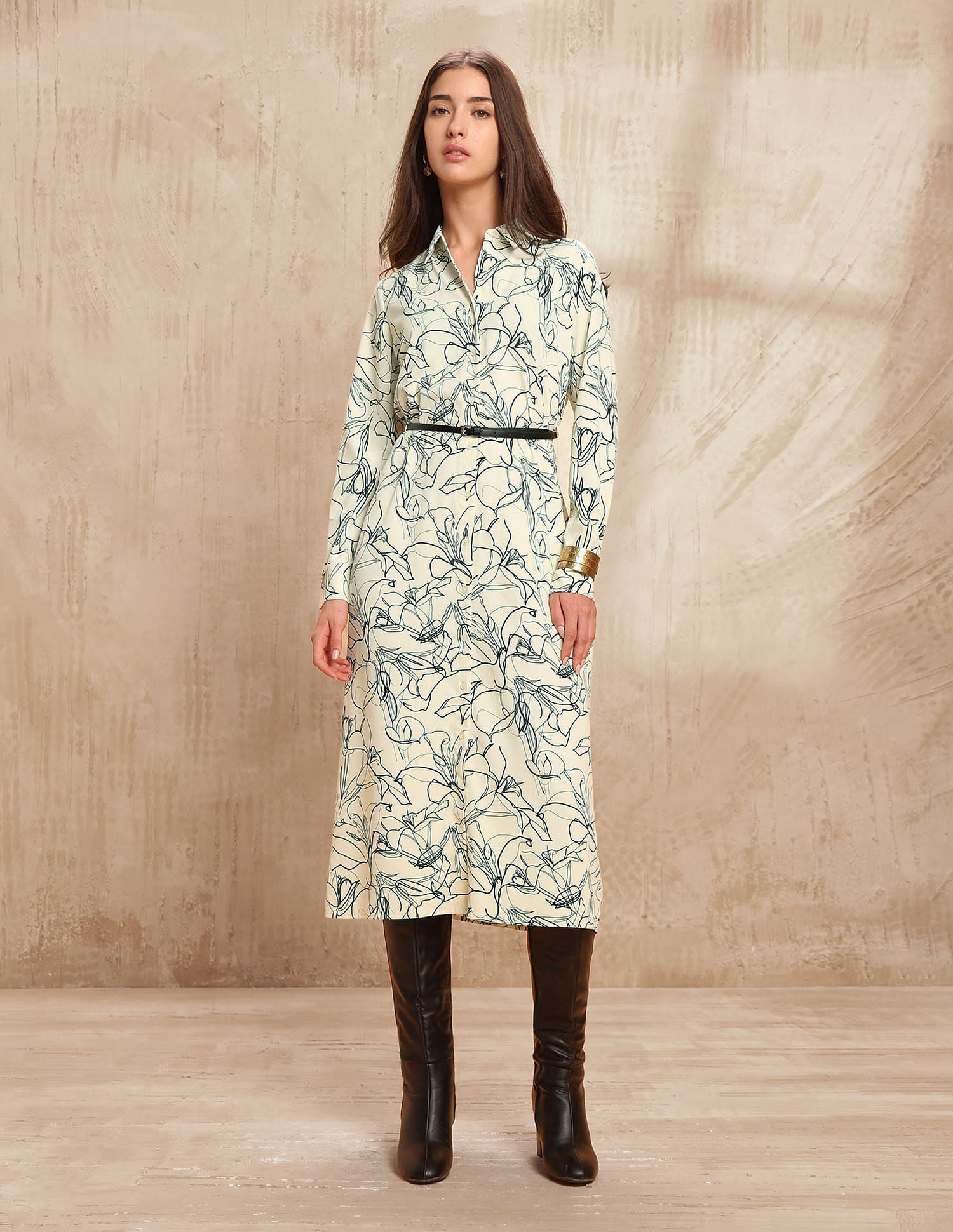 Abstract Printed Midi Shirt Dress Turtle Dove - U.S. POLO ASSN. | Large