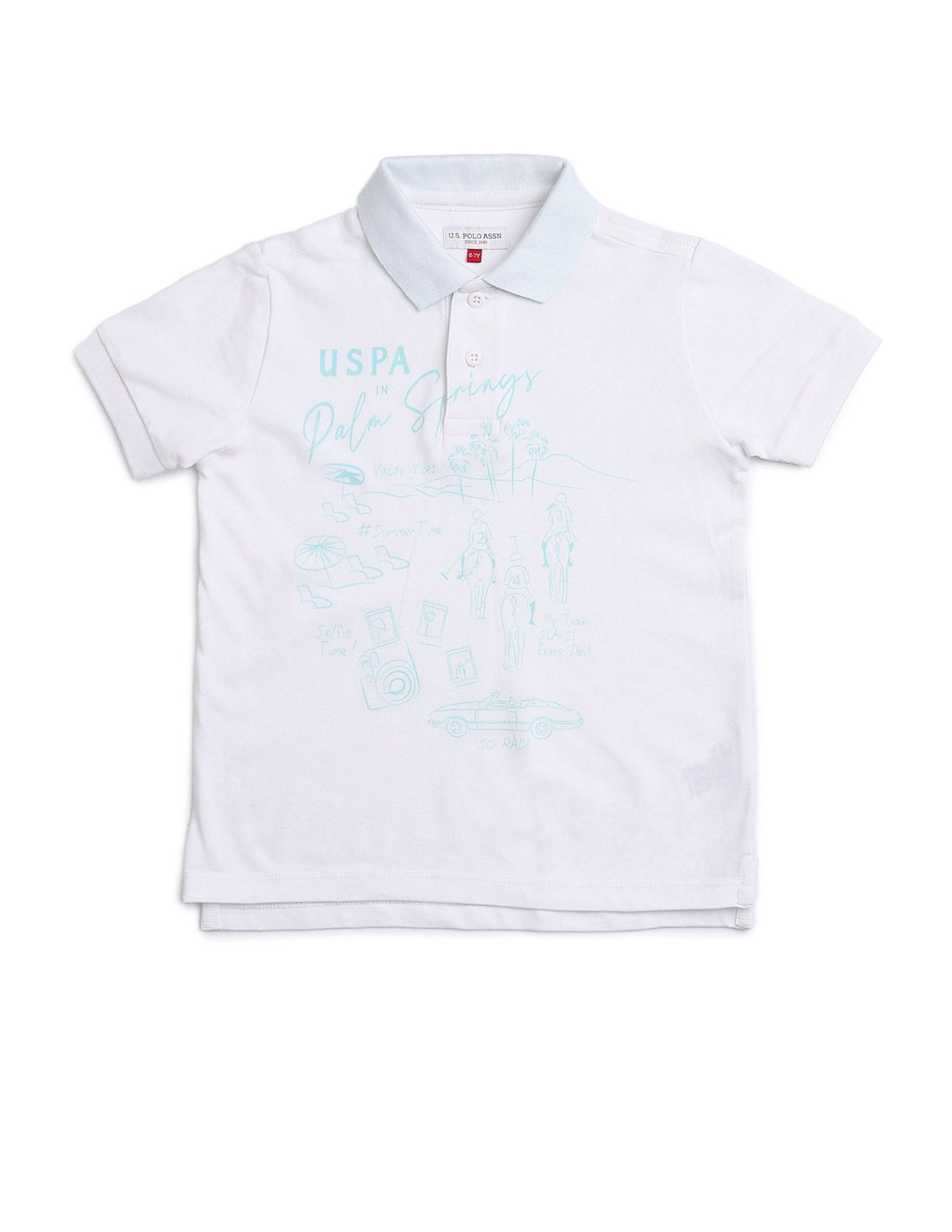 Boys Graphic Printed Regular Fit Polo T shirt White - U.S. POLO ASSN. | Large