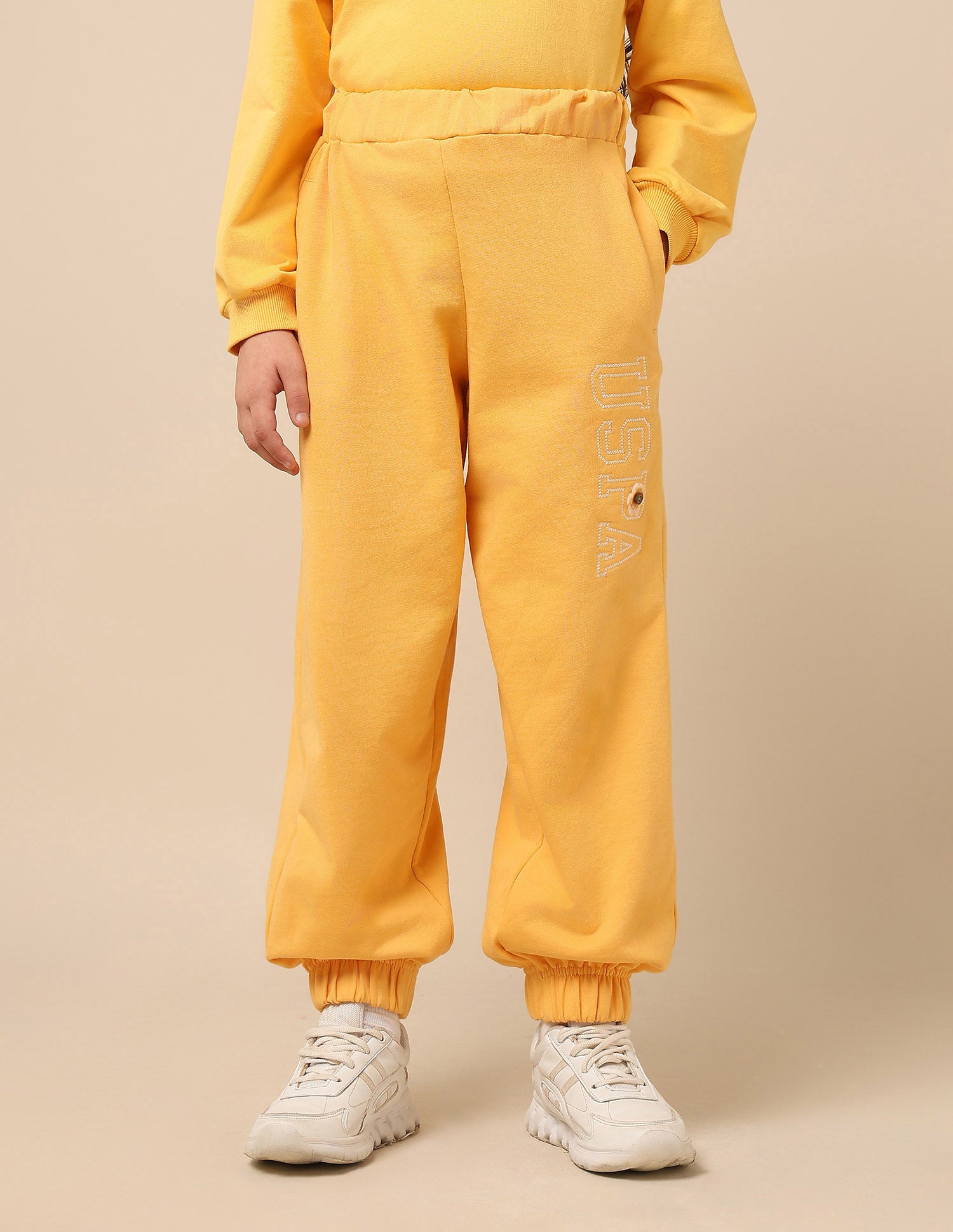 Girls Brand Embroidered Mid Rise Joggers Yellow - U.S. POLO ASSN. | Large