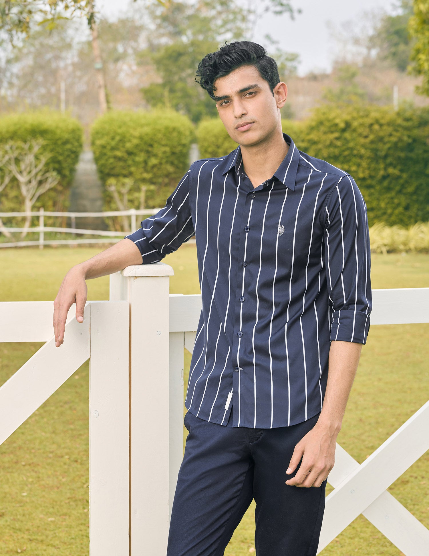 Pacho X Vertical Striped Tailored Fit Shirt Navy - U.S. POLO ASSN. | Large